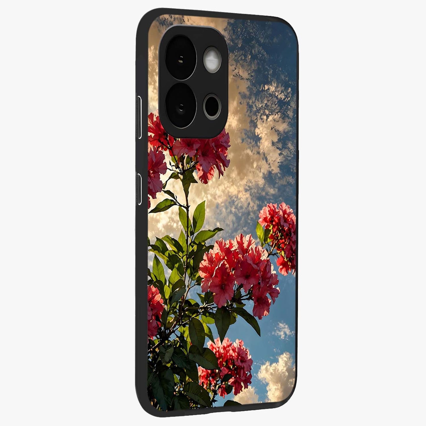 Moonlit Blossom Charm Glass Case for 1+13S side perspective highlighting refined floral textures and premium edges
