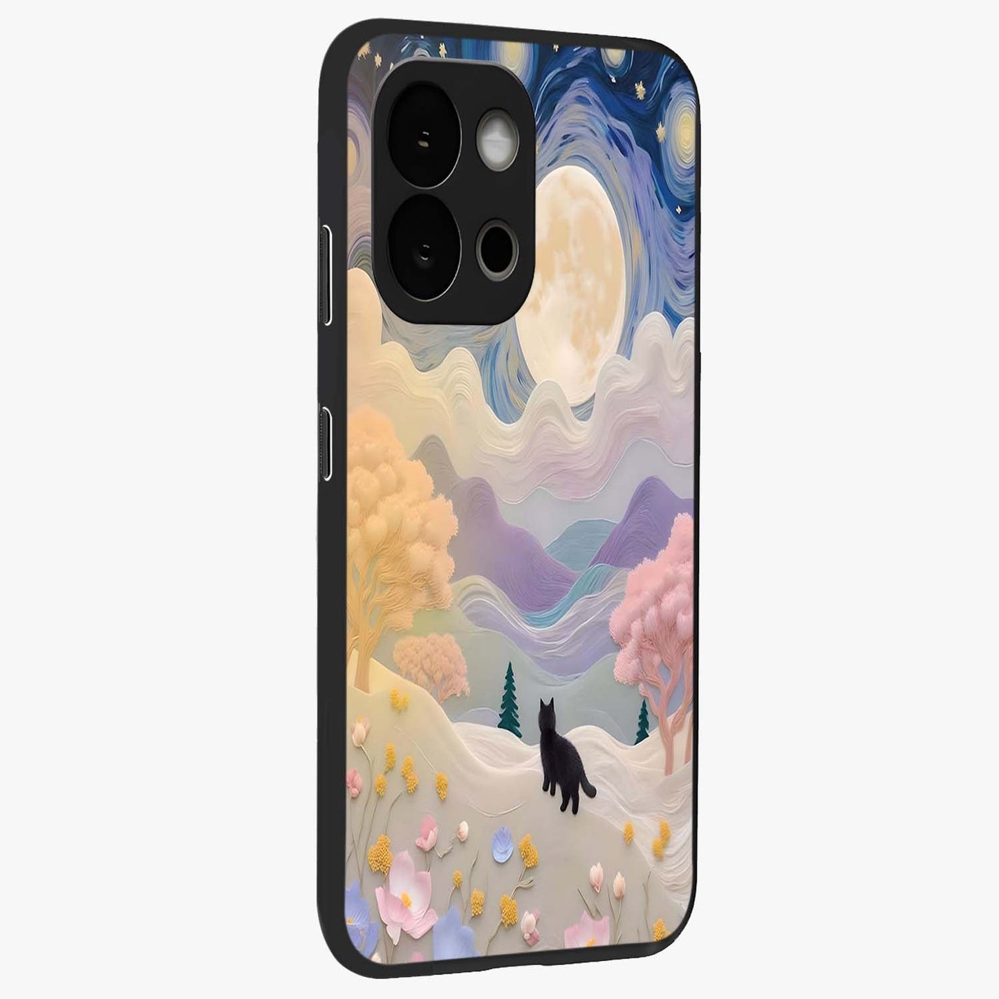 Moonlit Petal Path Glass Case for 1+13S side perspective highlighting refined bloom detailing and premium edges