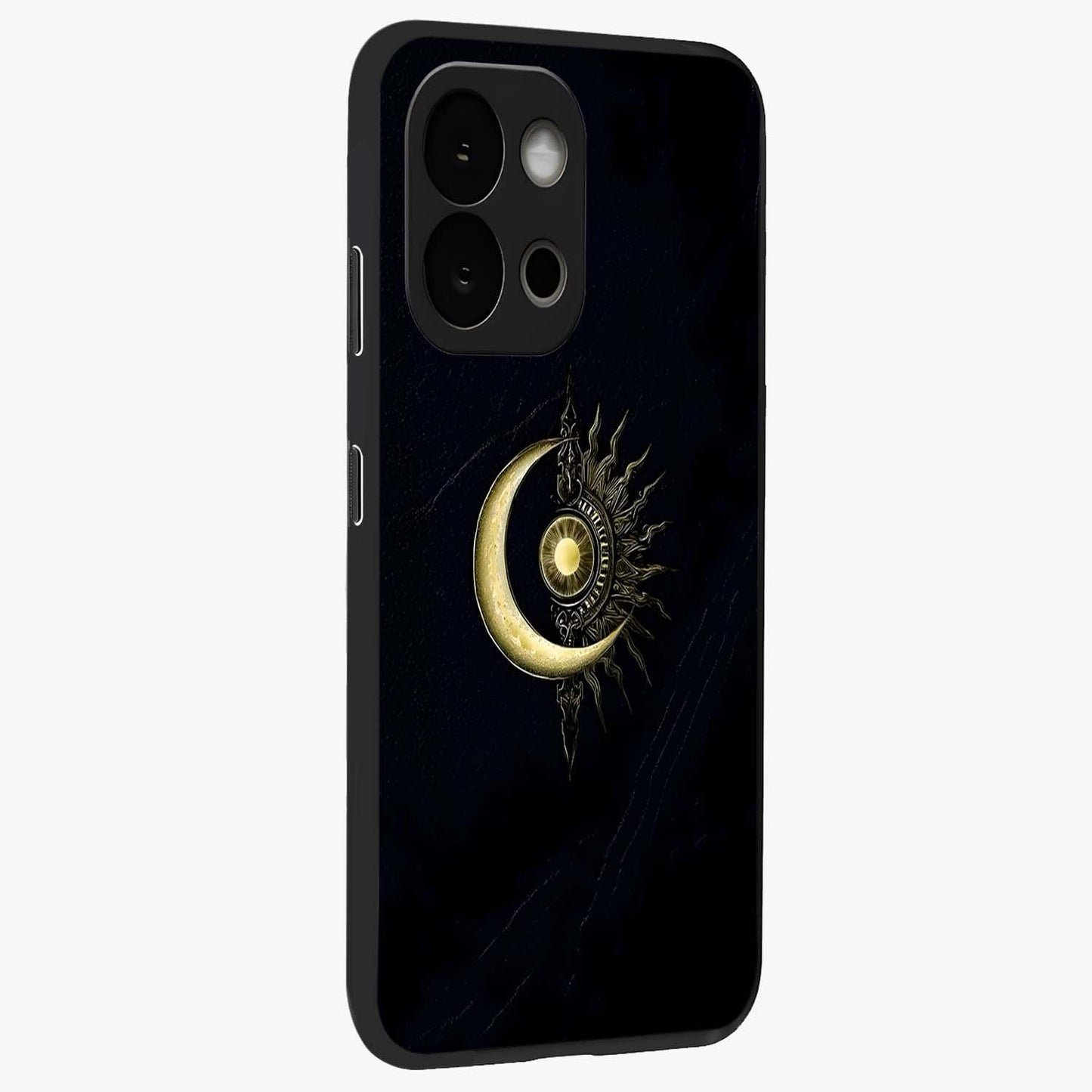 Mystic Lunar Flame Glass Case for 1+13S side perspective highlighting intense flame textures and premium build