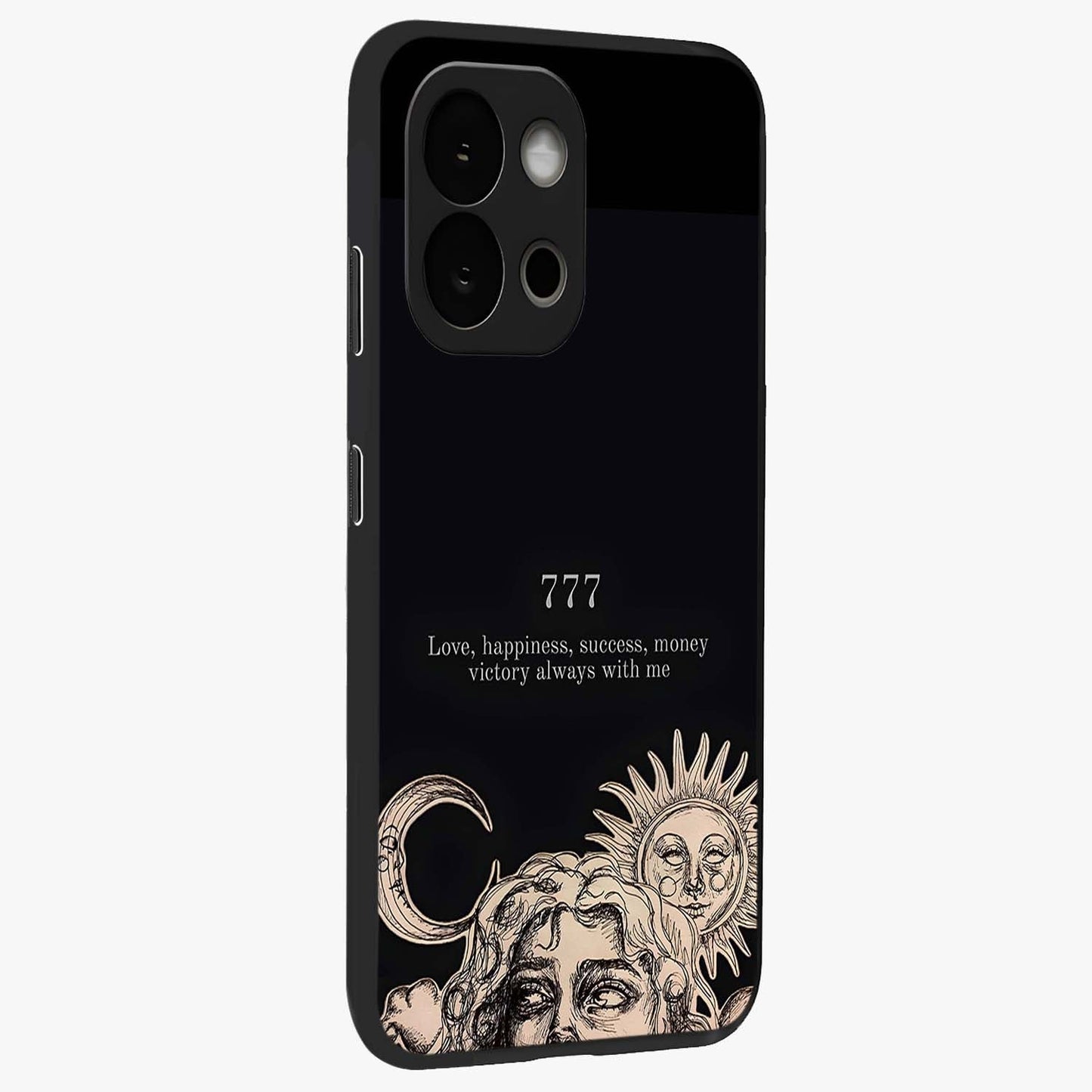 Mystic Victory Aura Glass Case for 1+13S side perspective highlighting intense textures and sleek premium build