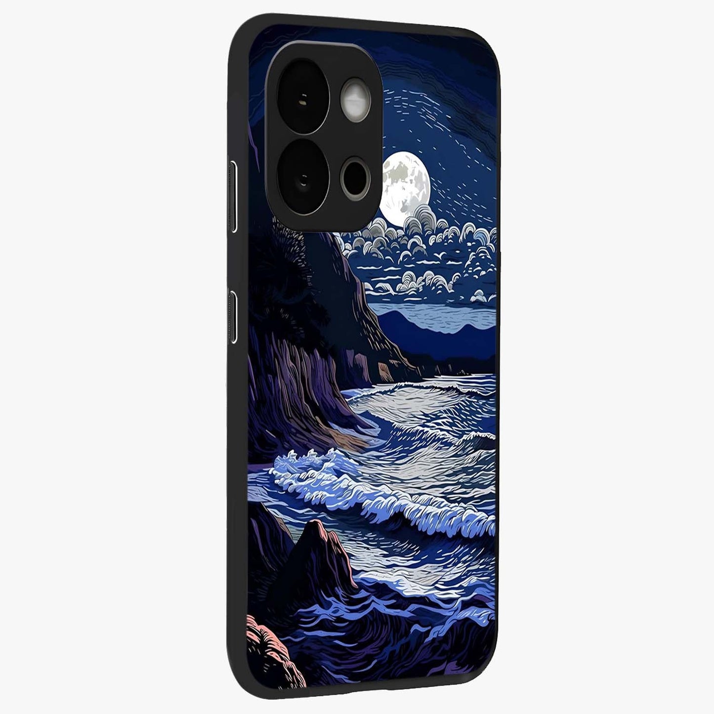 Night Moon Scenery Pattern Glass Case for 1+13S side perspective highlighting calming scenic textures and smooth build