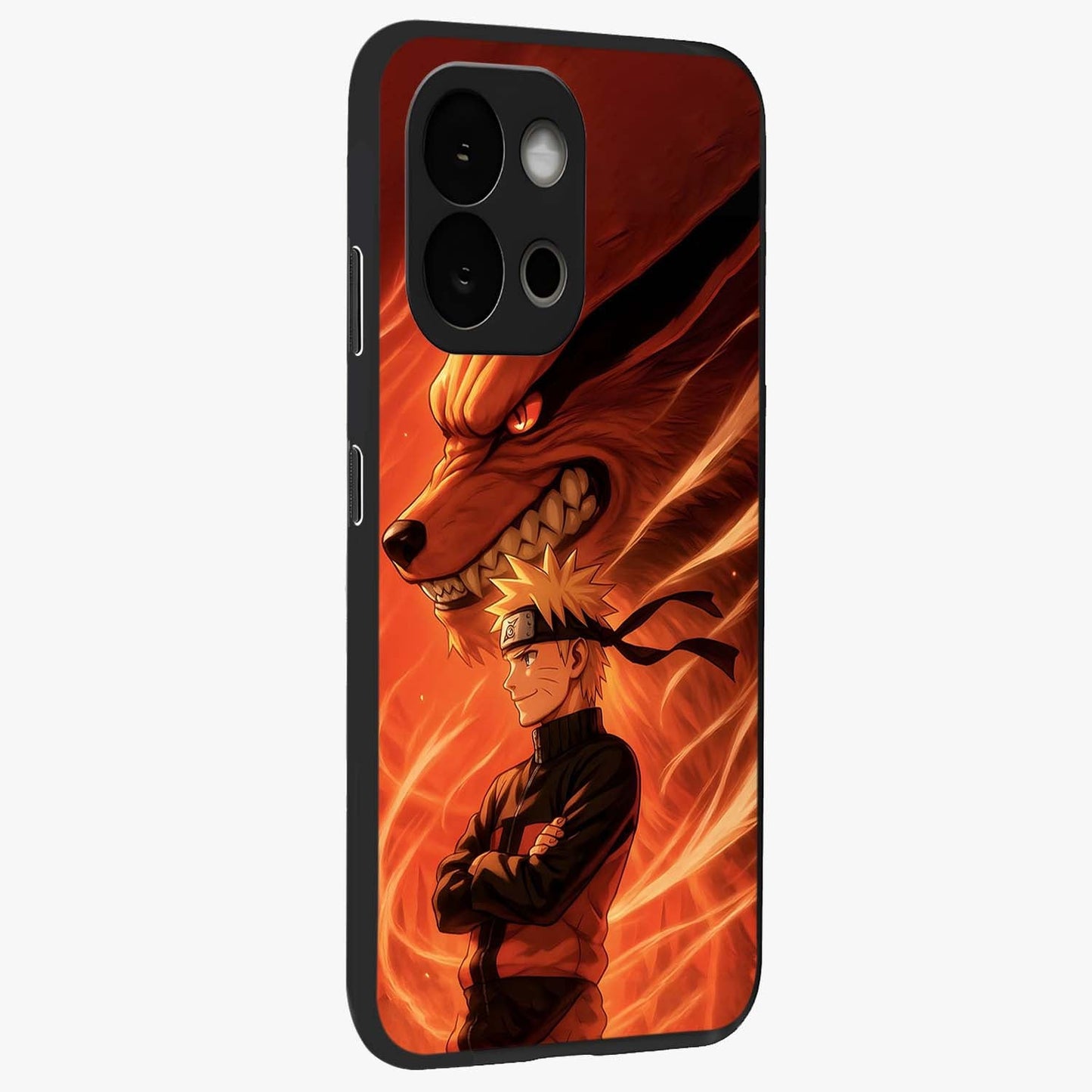 Nine Tails Legacy Glass Case for 1+13S side perspective highlighting detailed character textures and premium edges