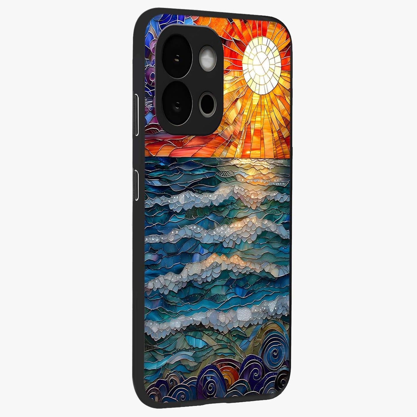 Oceanic Stained Printed Glass Case for 1+13S side perspective highlighting detailed textures and premium edges