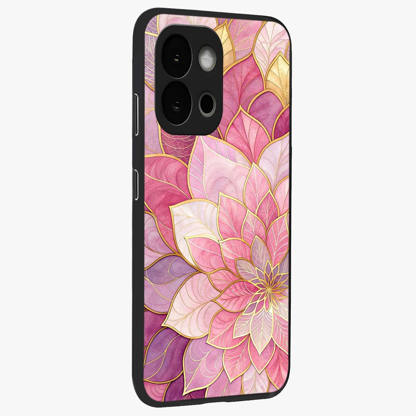 Petal Luxe Bloom Glass Case for 1+13S side perspective highlighting elegant textures and premium edge finish