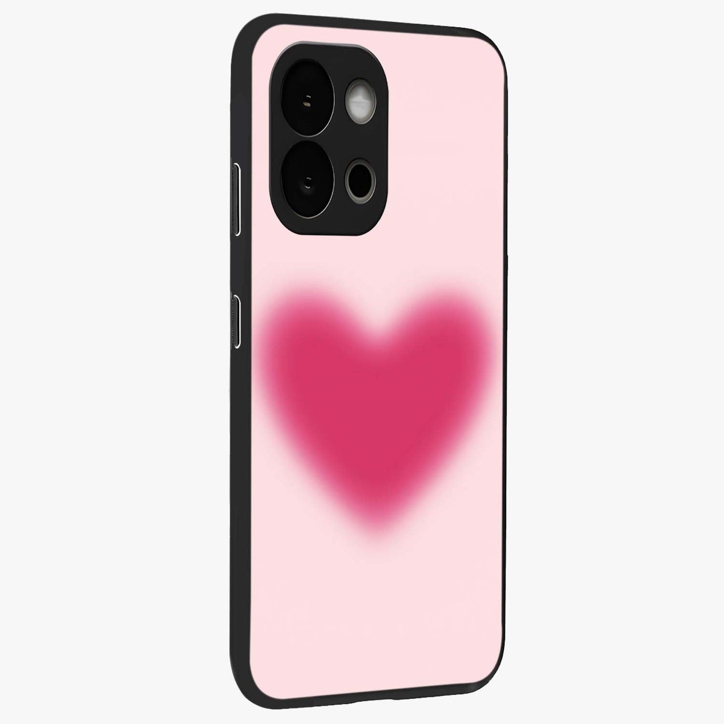 Pink Aura Heart Glass Case for 1+13S side perspective highlighting smooth gradients and premium edges