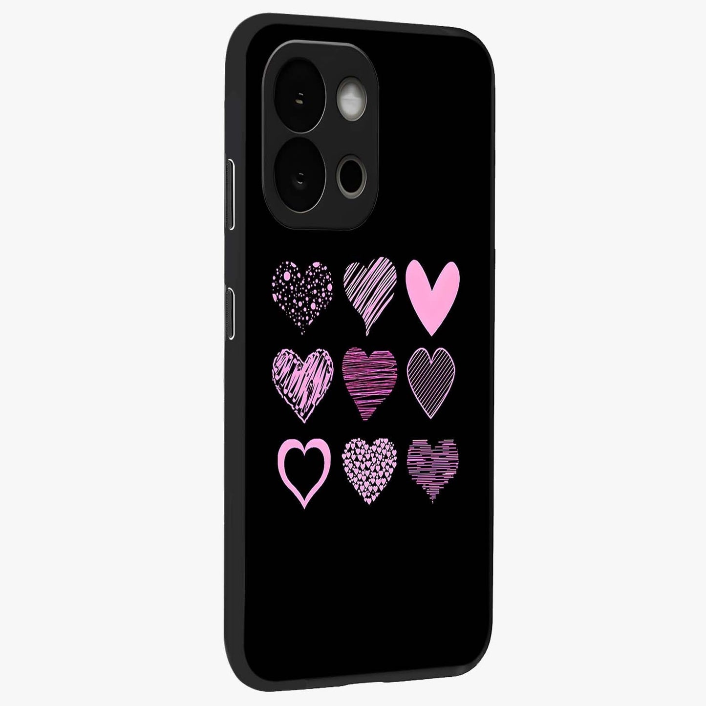 Pink Heart Aesthetic Glass Case for 1+13S side perspective highlighting smooth textures and premium edge finish