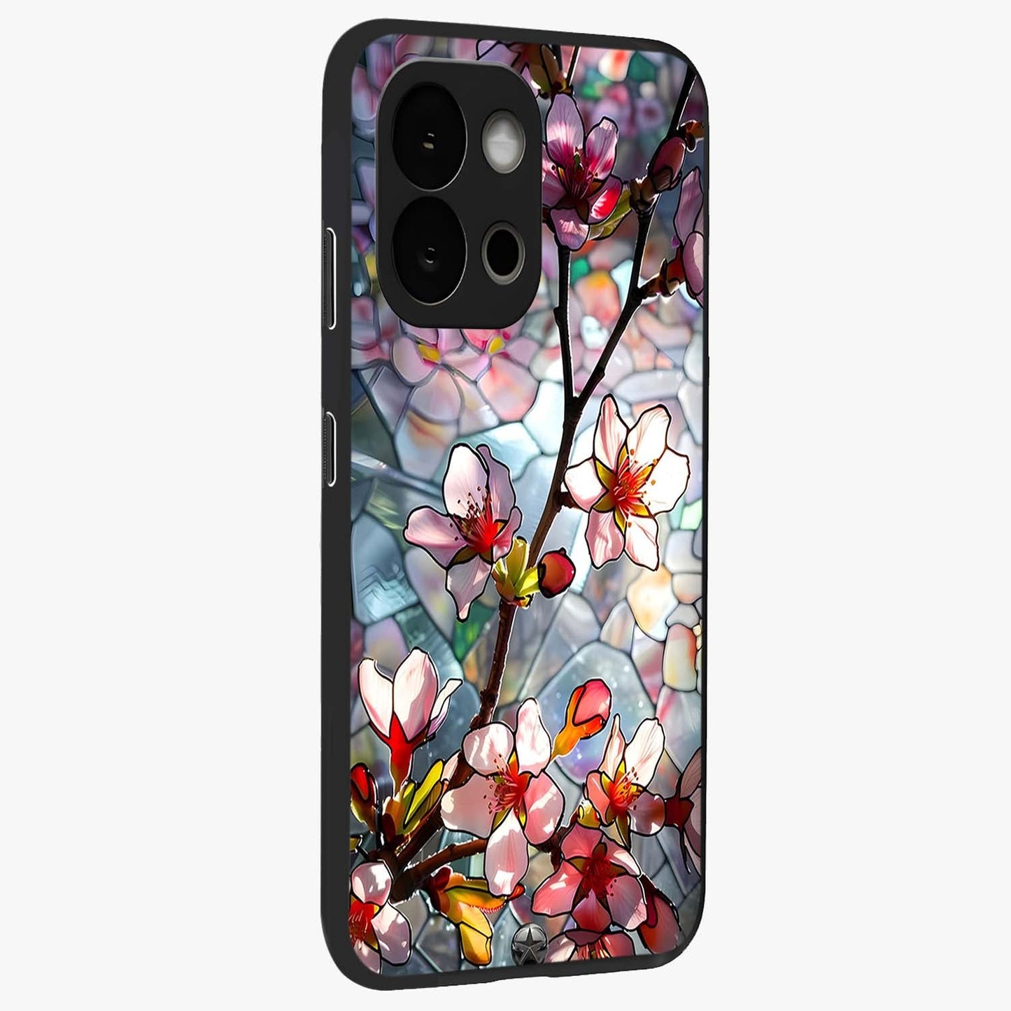 Radiant Bloom Glow Glass Case for 1+13S side perspective highlighting radiant textures and sleek premium build