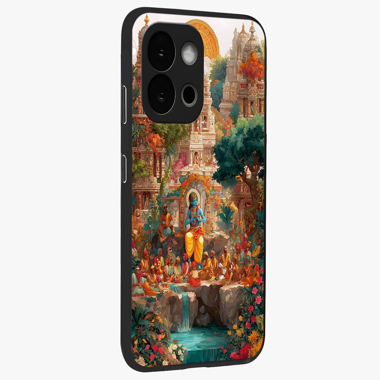 Sacred Sunlight Gods Glass Case for 1+13S side perspective highlighting intricate spiritual detailing and smooth build