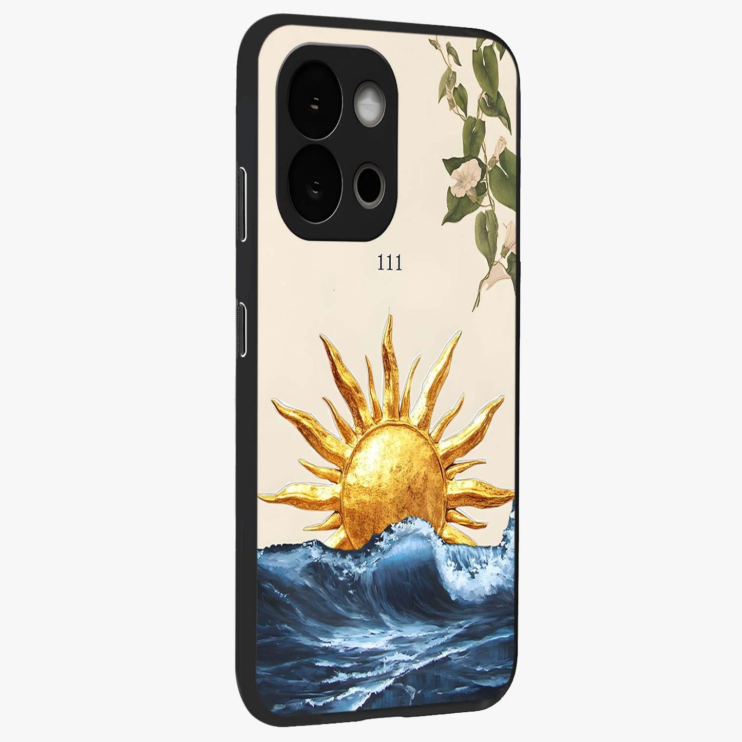 Solar Wave Bloom Glass Case for 1+13S side perspective highlighting radiant textures and premium edges