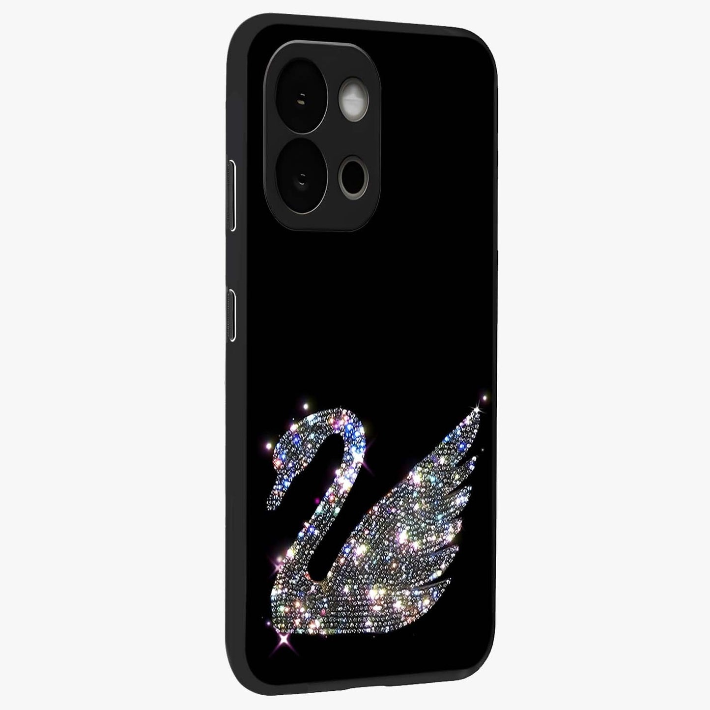 Starlit Swan Grace Glass Case for 1+13S side perspective highlighting elegant feather textures and smooth build