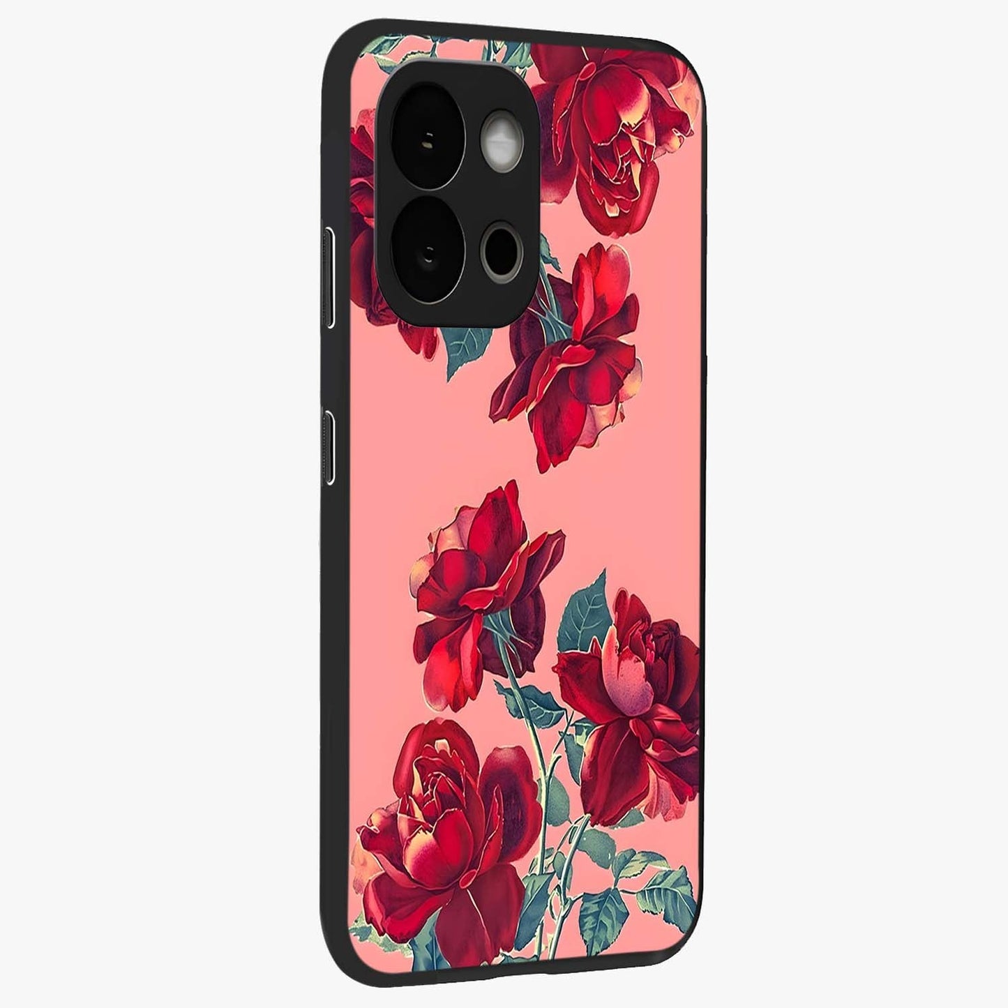 Vintage Rose Beauty Glass Case for 1+13S side perspective highlighting refined floral textures and smooth premium build