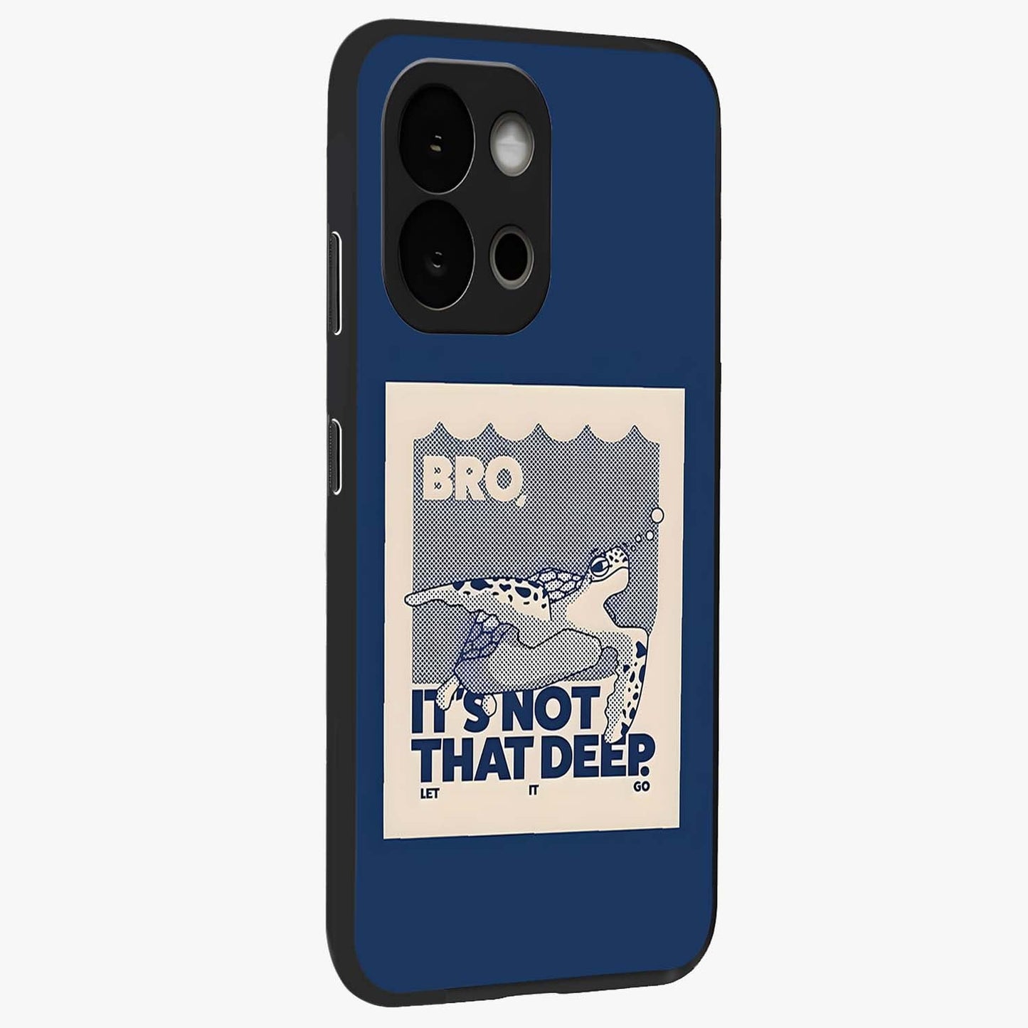 Worry Less Swim Glass Case for 1+13S side perspective highlighting clean text detailing and sleek premium build