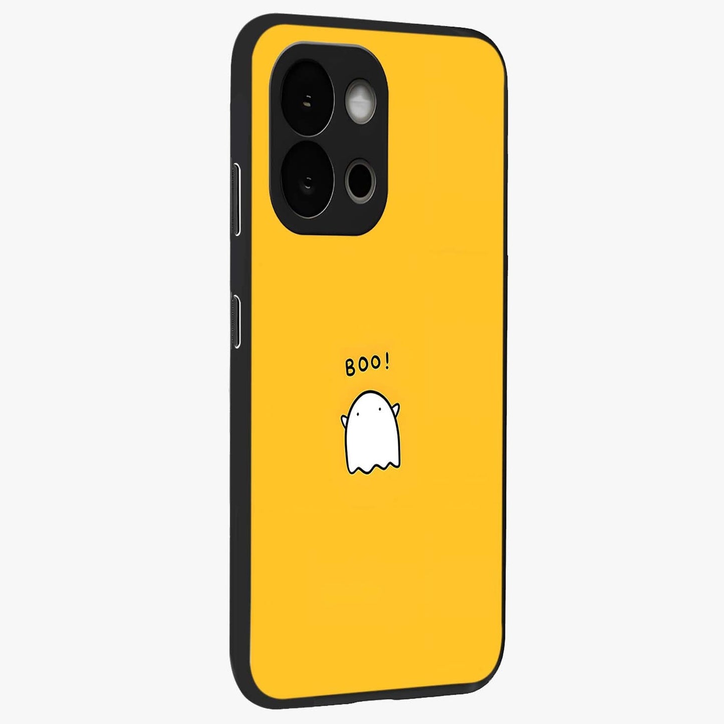 Yellow Boo Ghost Glass Case for 1+13S side perspective highlighting lively textures and premium edges