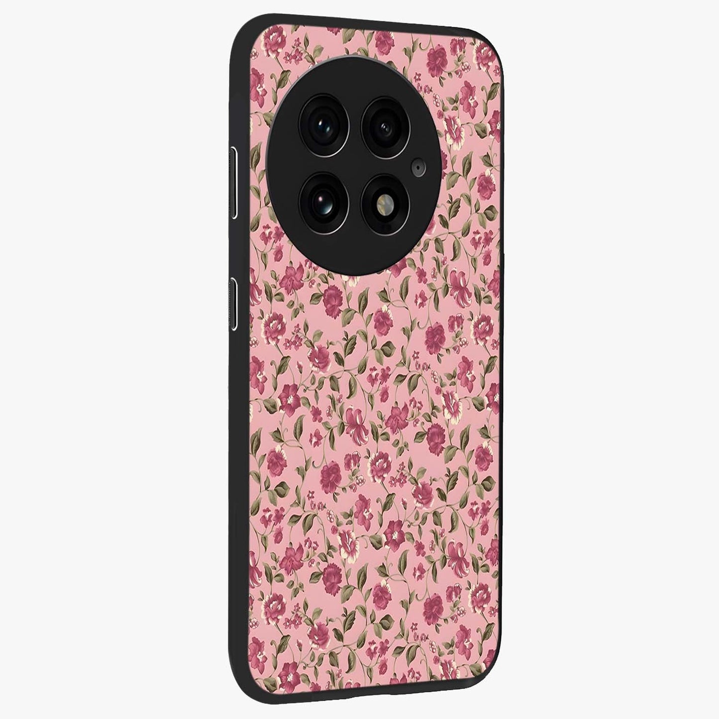 Charming Pink Floral Glass Case for 1+13 side perspective highlighting subtle floral textures and smooth edges