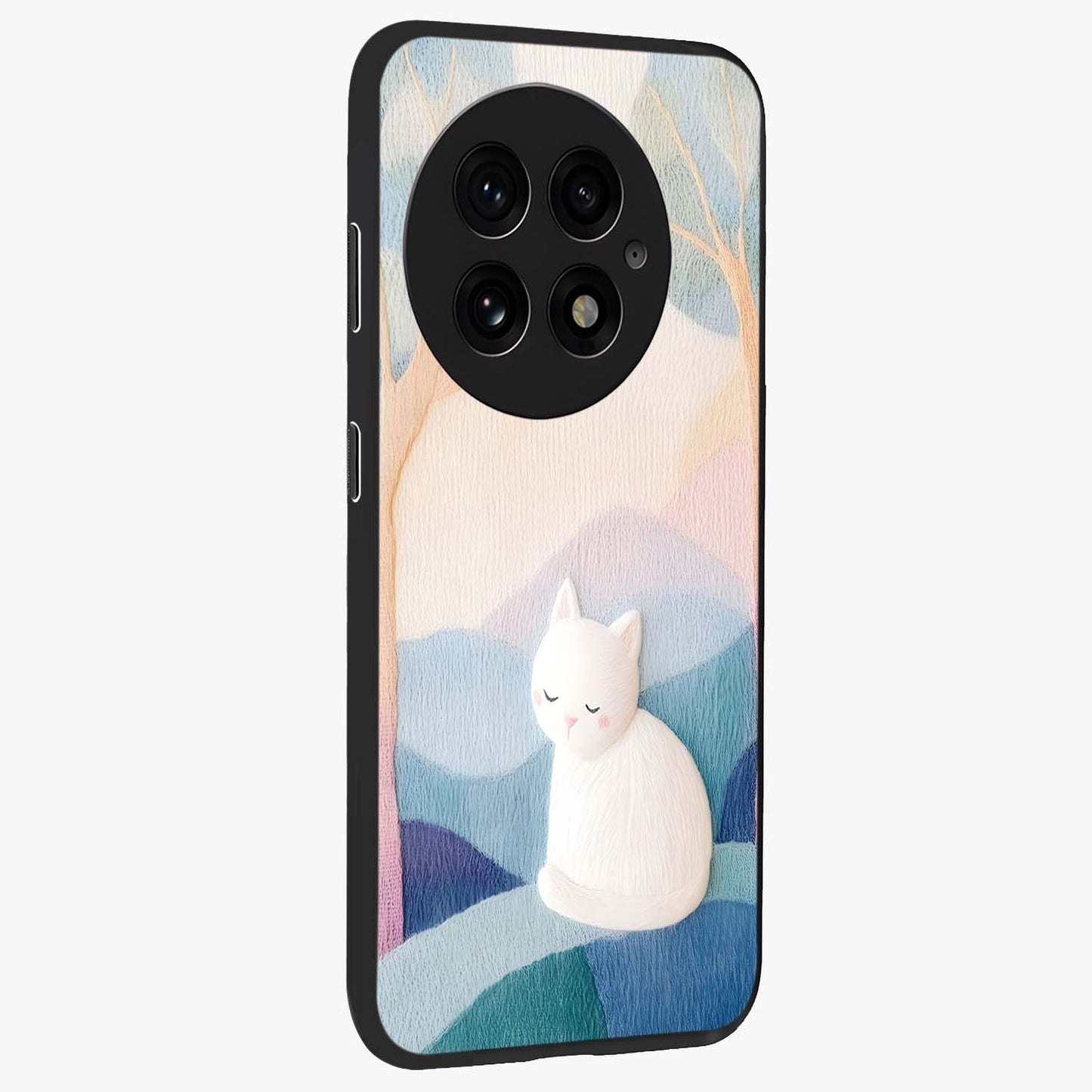 Cotton Dream Cat Glass Case for 1+13 side perspective highlighting cute feline details and smooth premium edges