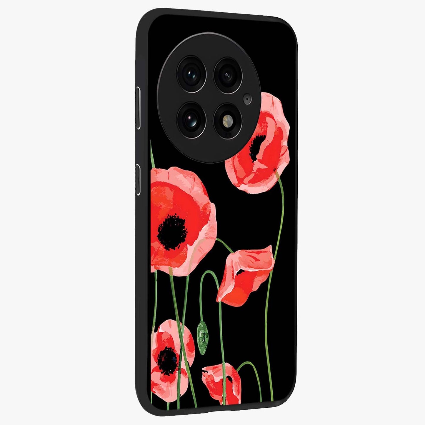 Crimson Garden Dream Glass Case for 1+13 side perspective highlighting elegant floral textures and premium build