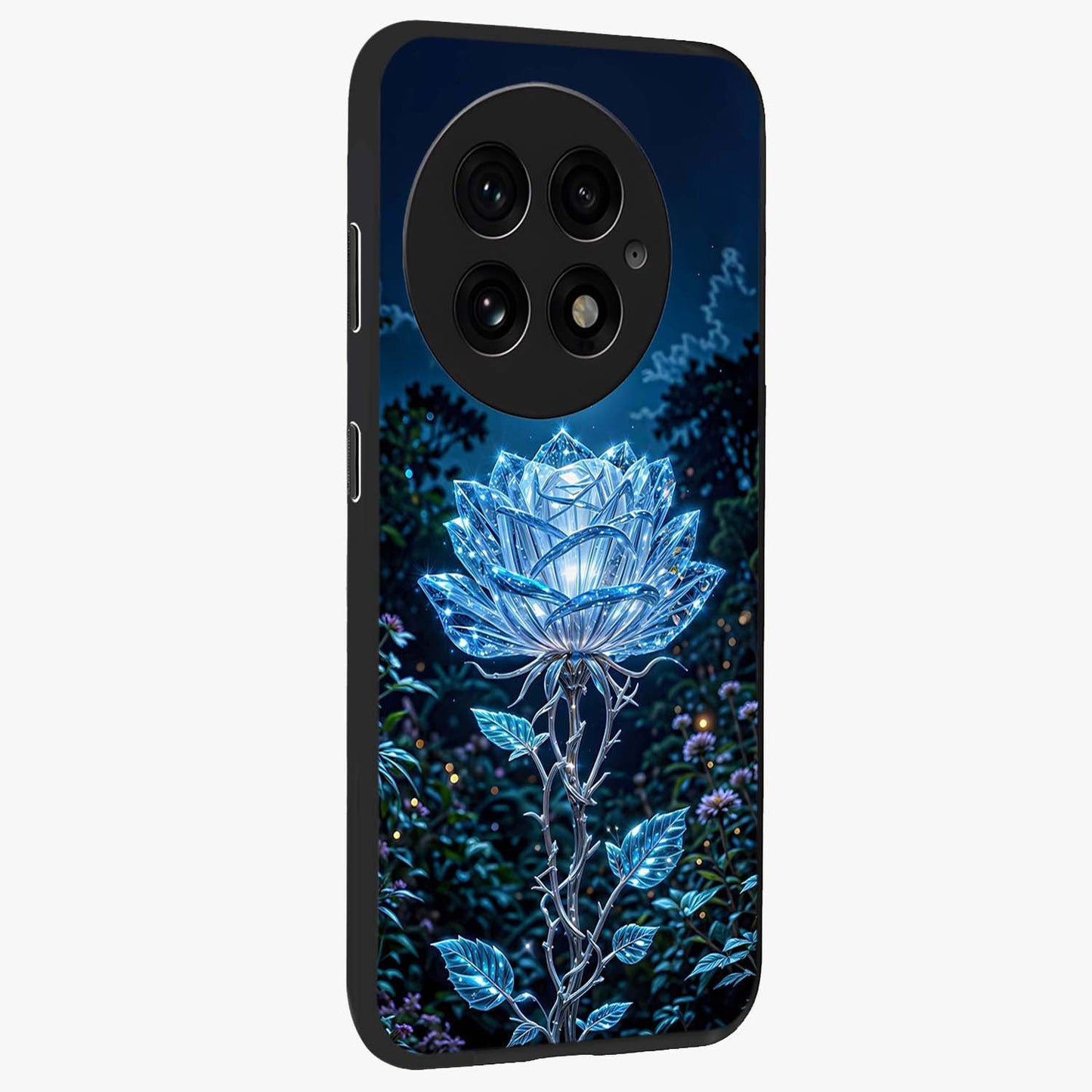 Crystal Moon Lotus Glass Case for 1+13 side perspective highlighting soft celestial tones and premium edge finish