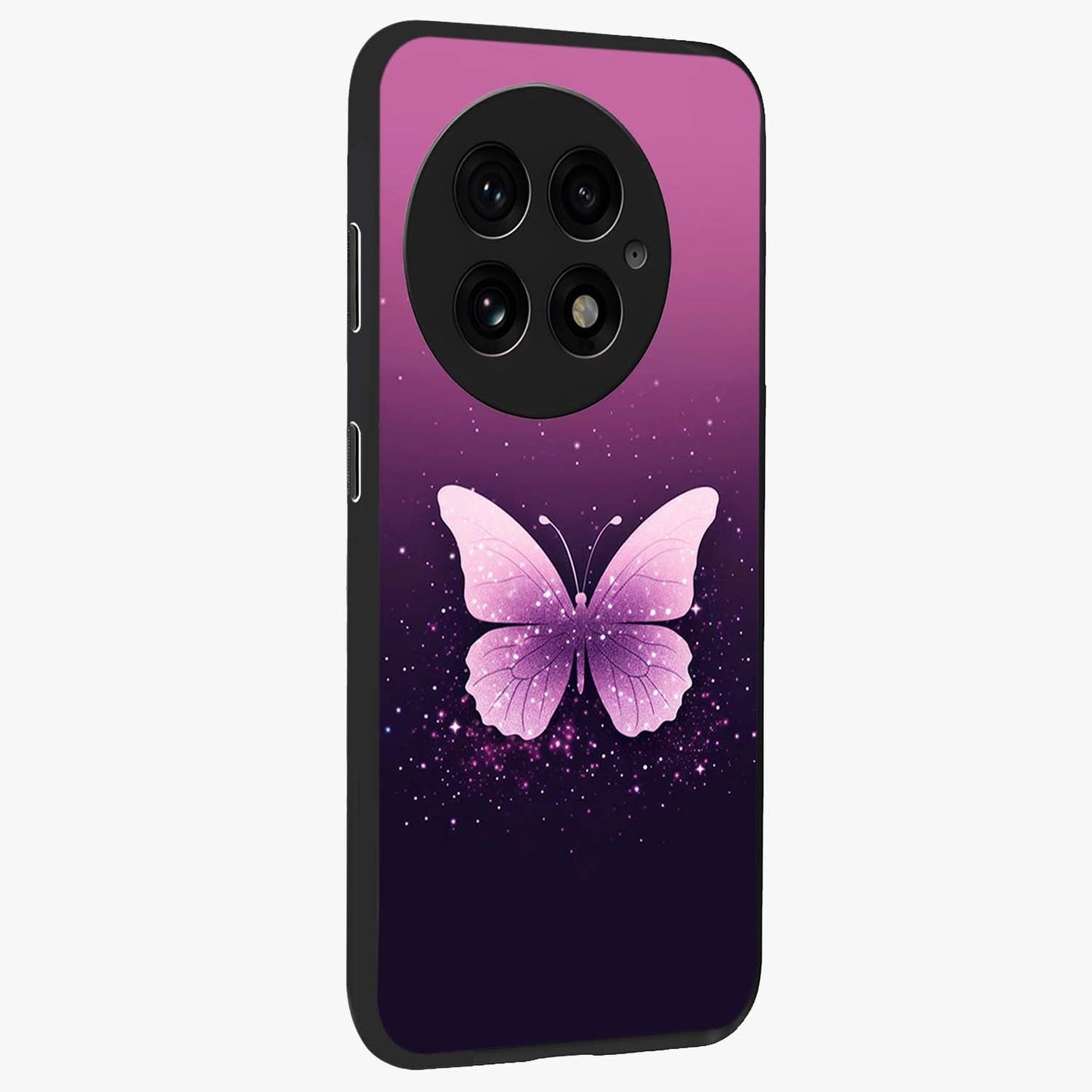 Cute Starry Butterfly Glass Case for 1+13 side perspective highlighting glowing star details and sleek edge finish