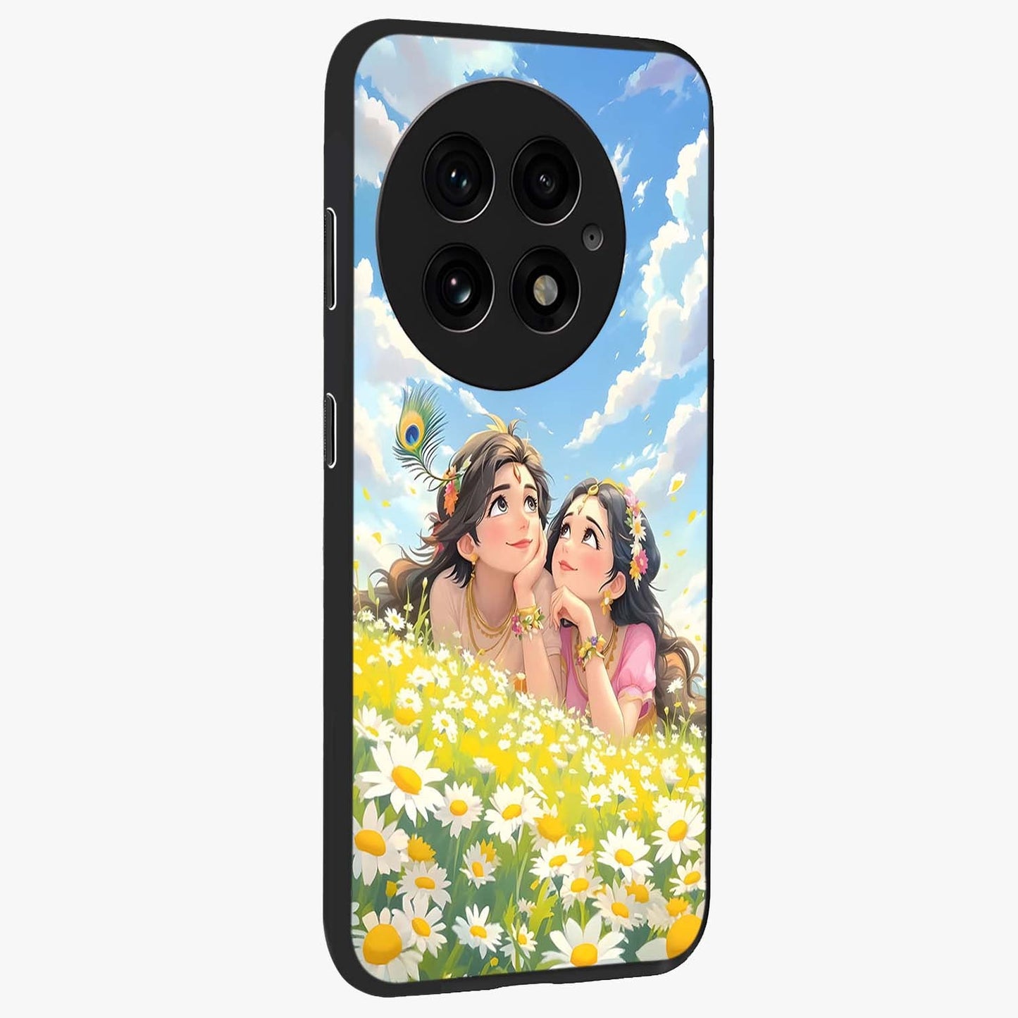 Daisy Daydream Love Glass Case for 1+13 side perspective highlighting charming floral textures and premium edge finish