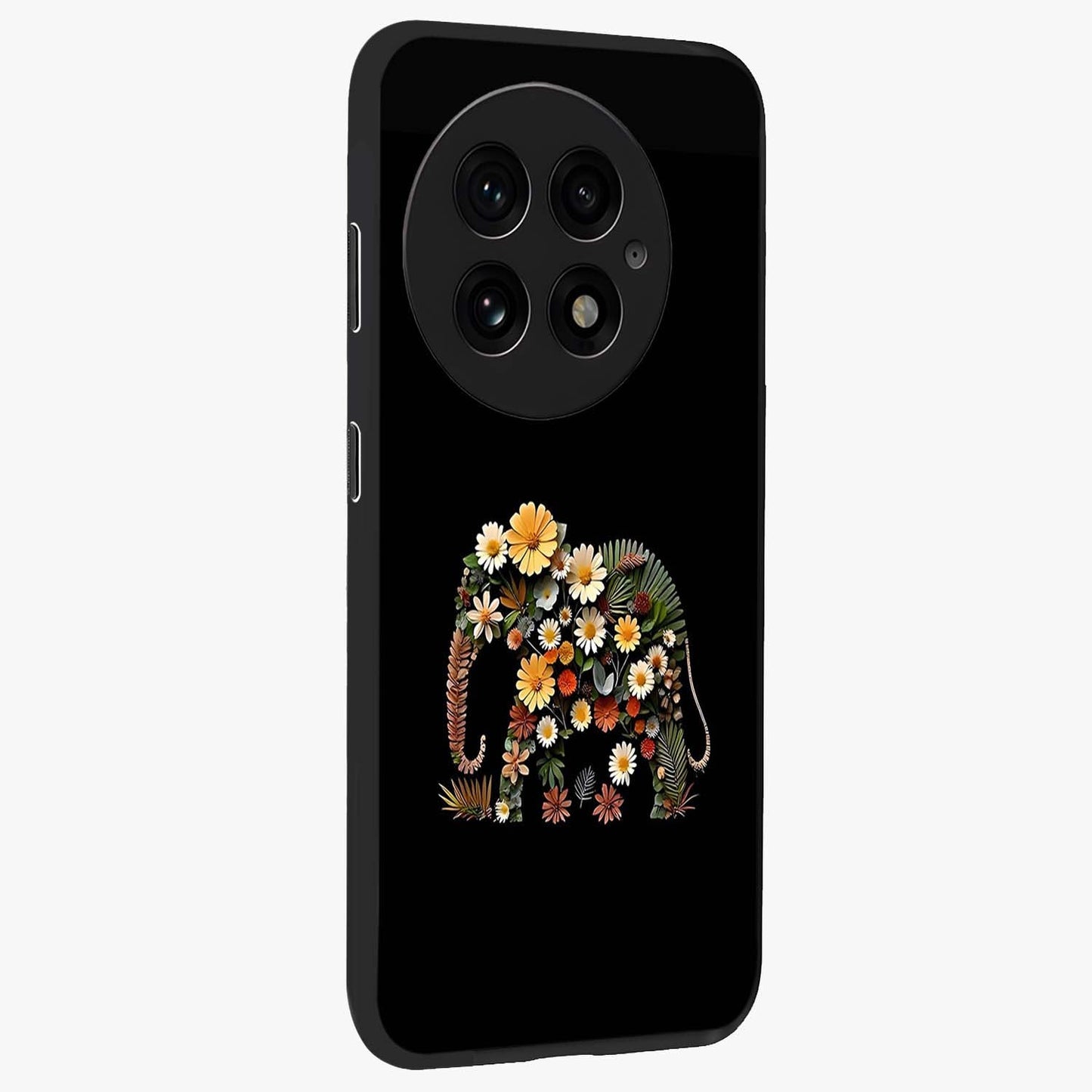 Floral Elephant Glass Case for 1+13 side perspective highlighting intricate artwork and smooth premium build