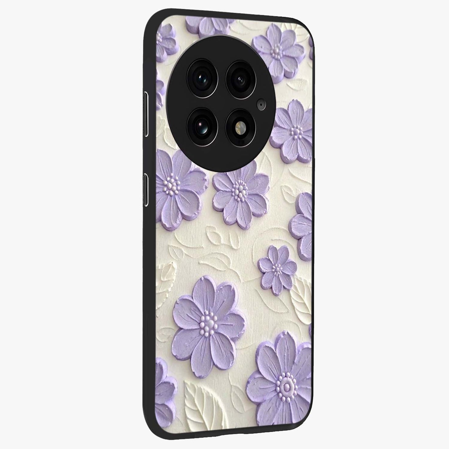 Floral Wall Art With Purple Flowers Glass Case for 1+13 side perspective highlighting delicate bloom details and premium build