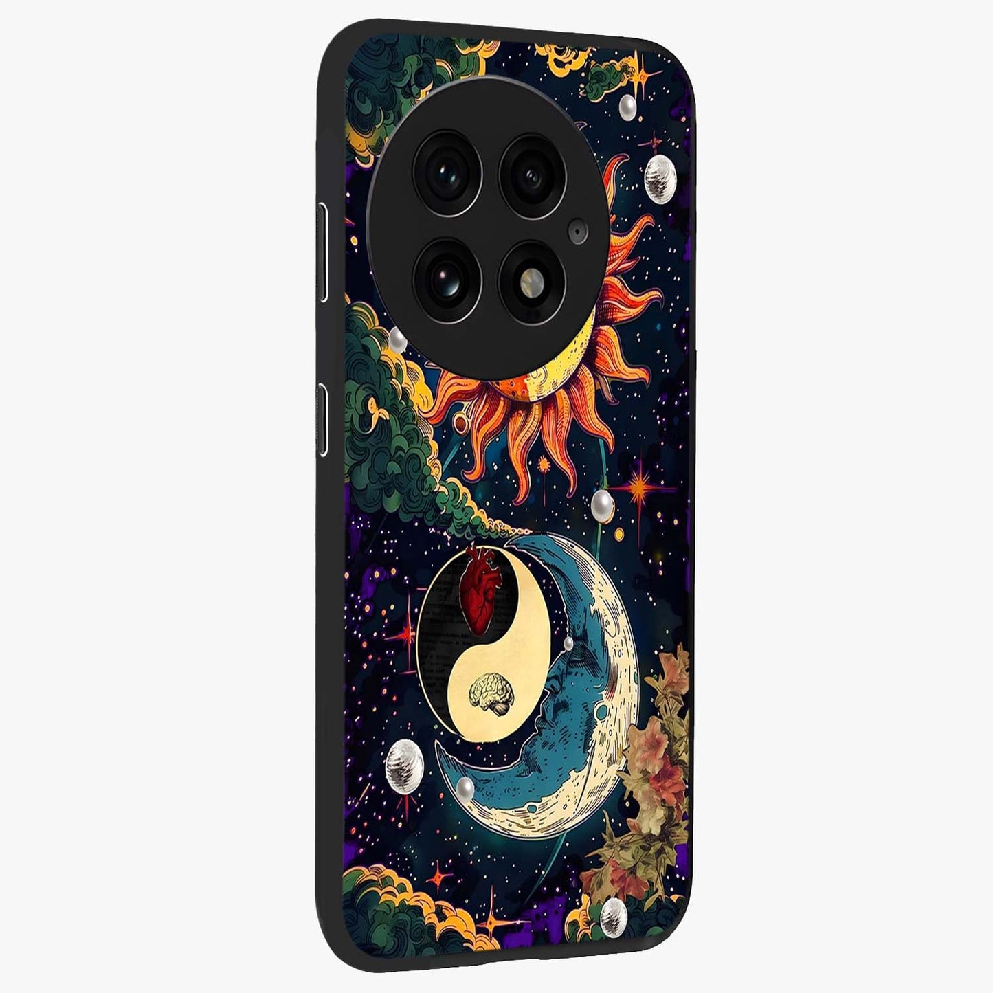 Future Universe Glass Case for 1+13 side perspective highlighting dynamic galaxy textures and premium edges
