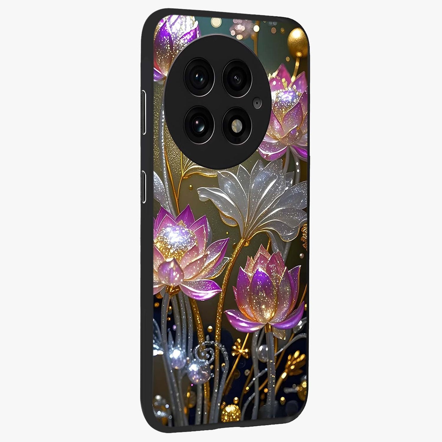 Golden Mind Moment Glass Case for 1+13 side perspective highlighting smooth textures and sleek premium build