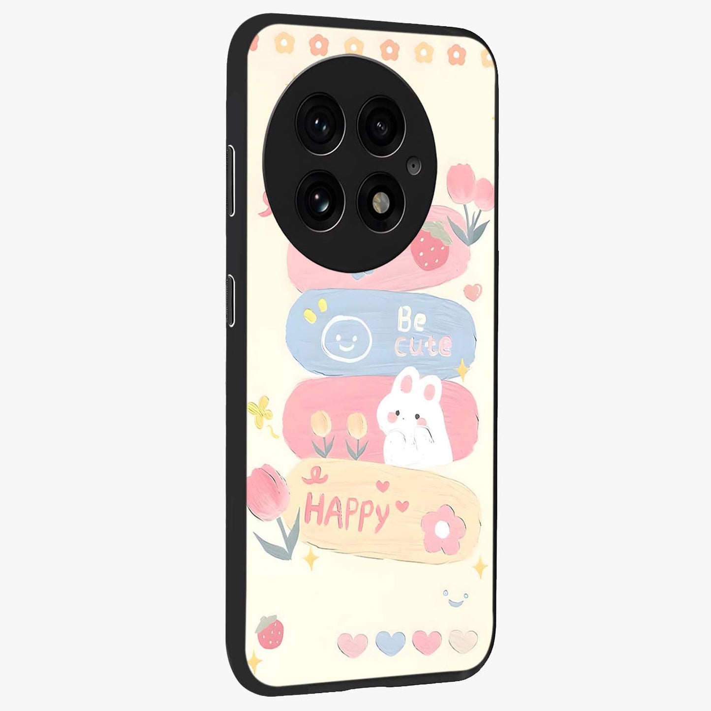 Happy Cute Bunny Glass Case for 1+13 side perspective highlighting charming character detailing and smooth build