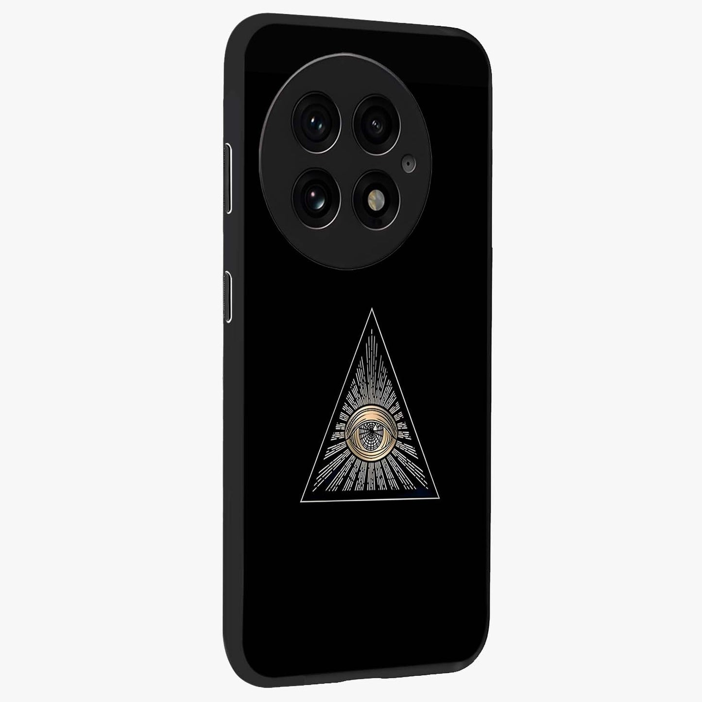 Illuminati Evil Glass Case for 1+13 displayed upright for mysterious statement visibility and premium finish.