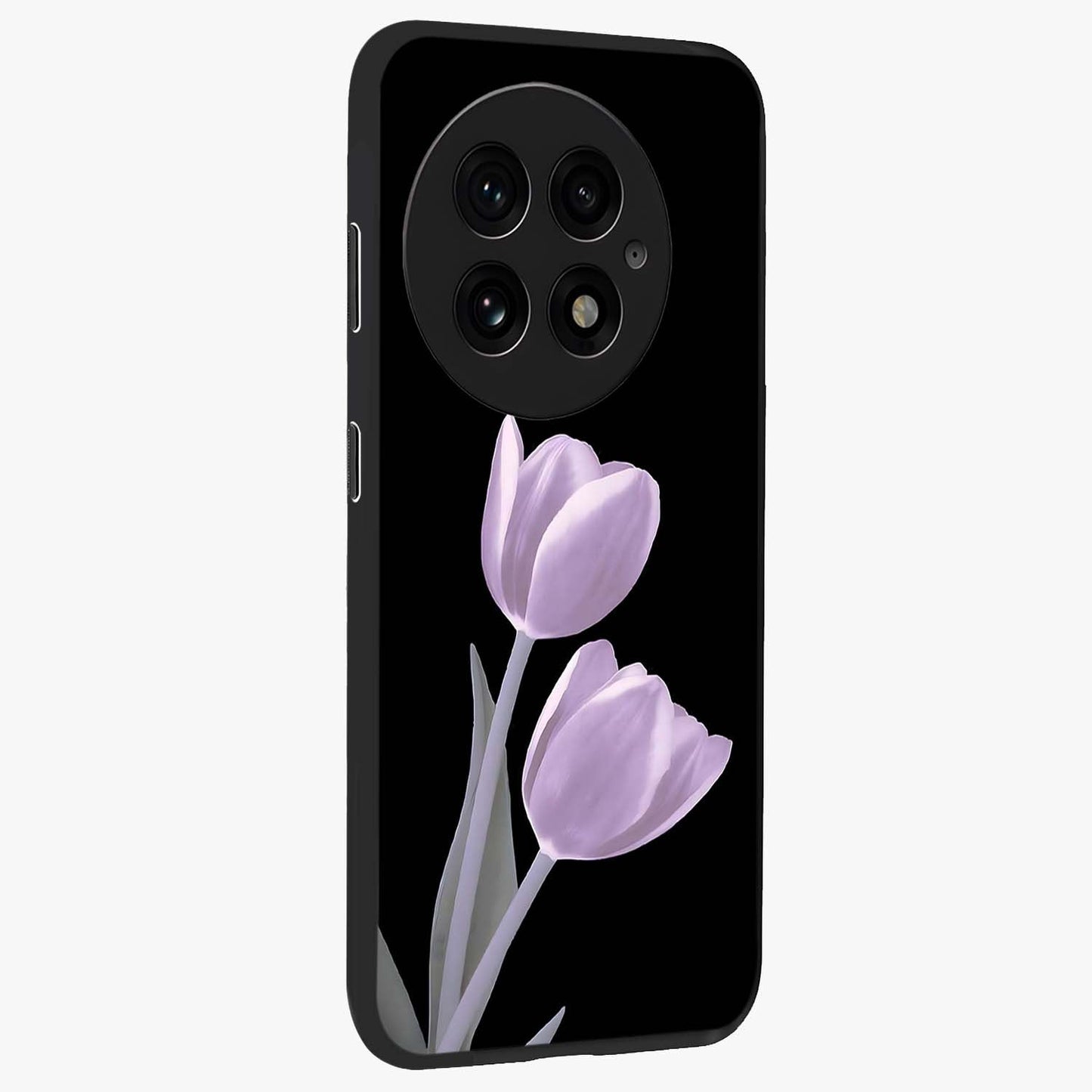Lilac Tulip Flowers Glass Case for 1+13 side perspective highlighting refined floral textures and premium edges