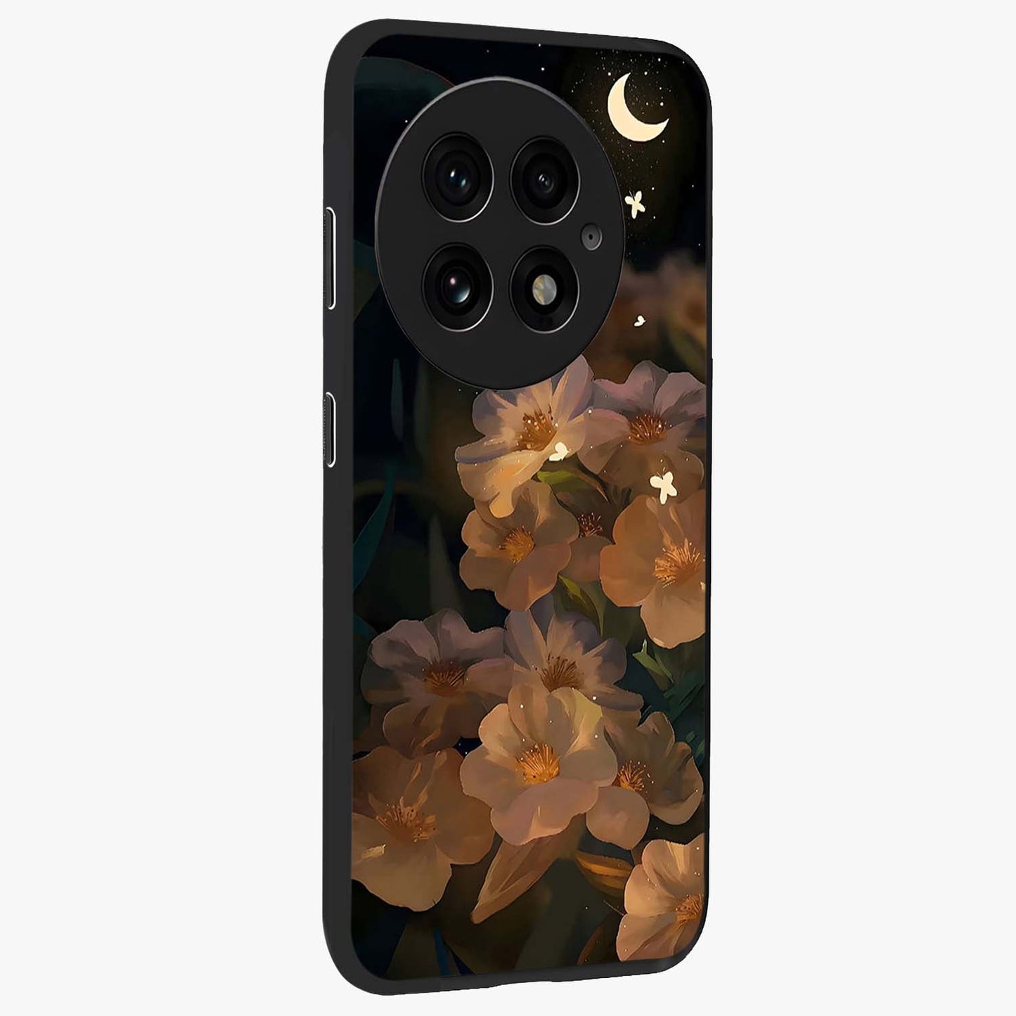 Midnight Bloom Trail Glass Case for 1+13 side perspective highlighting graceful detailing and smooth build