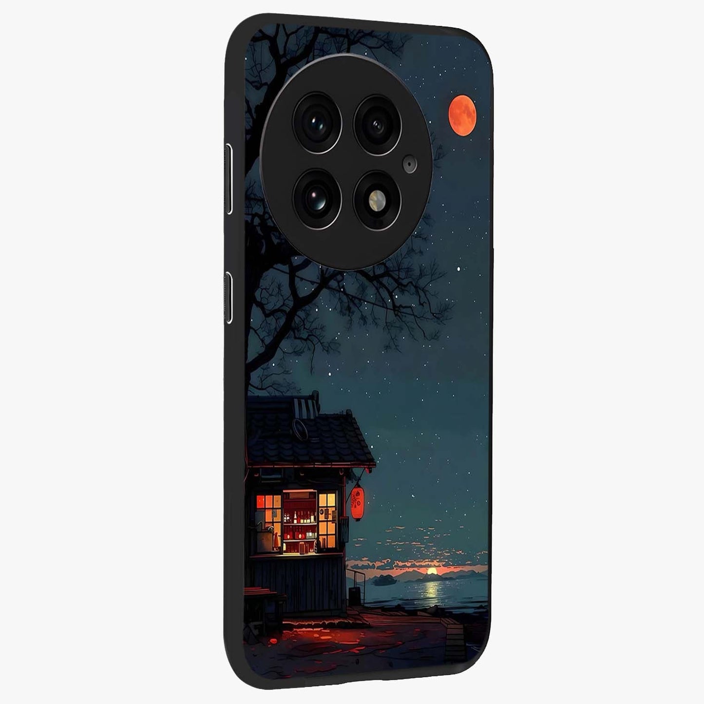 Midnight Lantern Glow Glass Case for 1+13 side perspective highlighting soft light textures and sleek build
