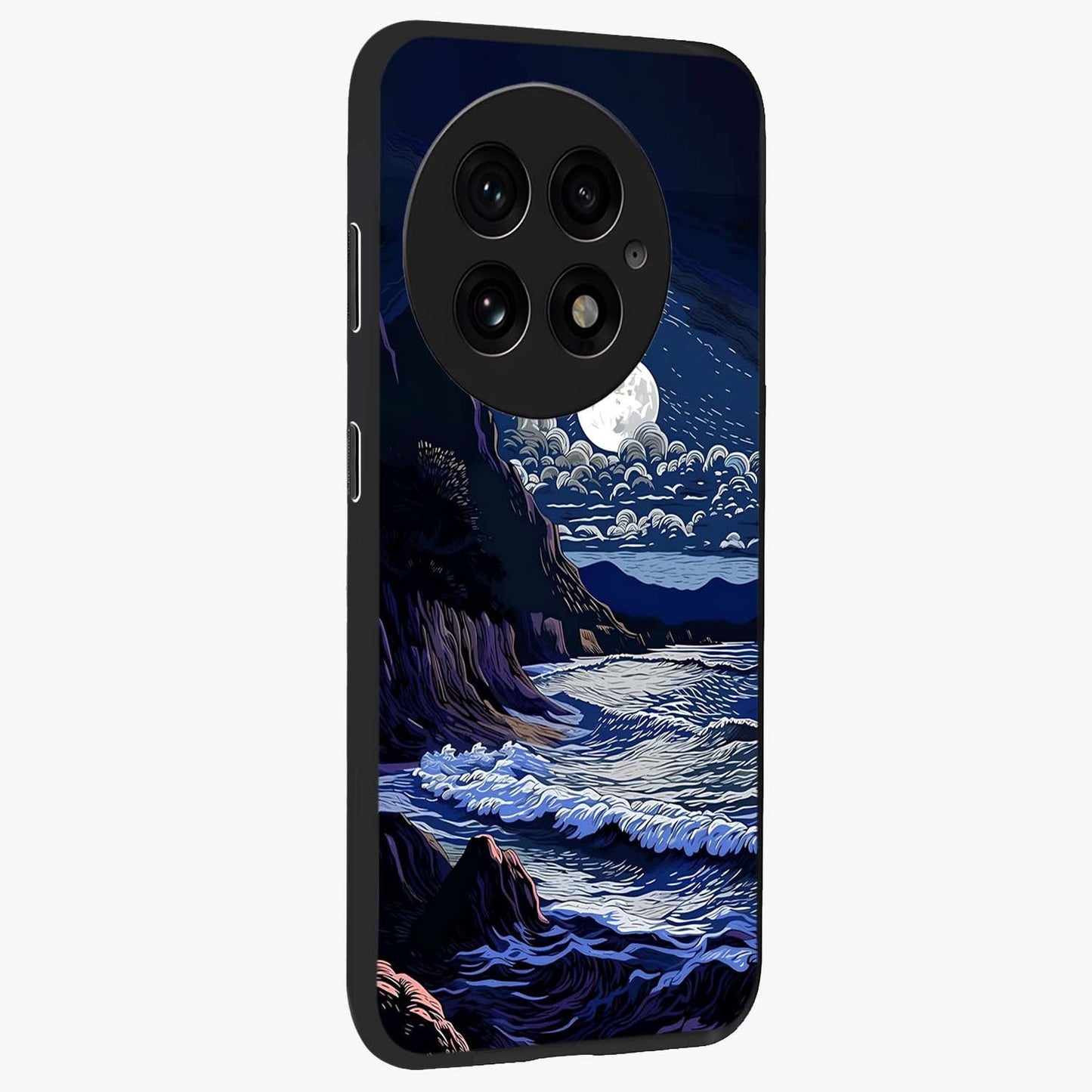 Night Moon Scenery Pattern Glass Case for 1+13 side perspective highlighting calming scenic textures and smooth build