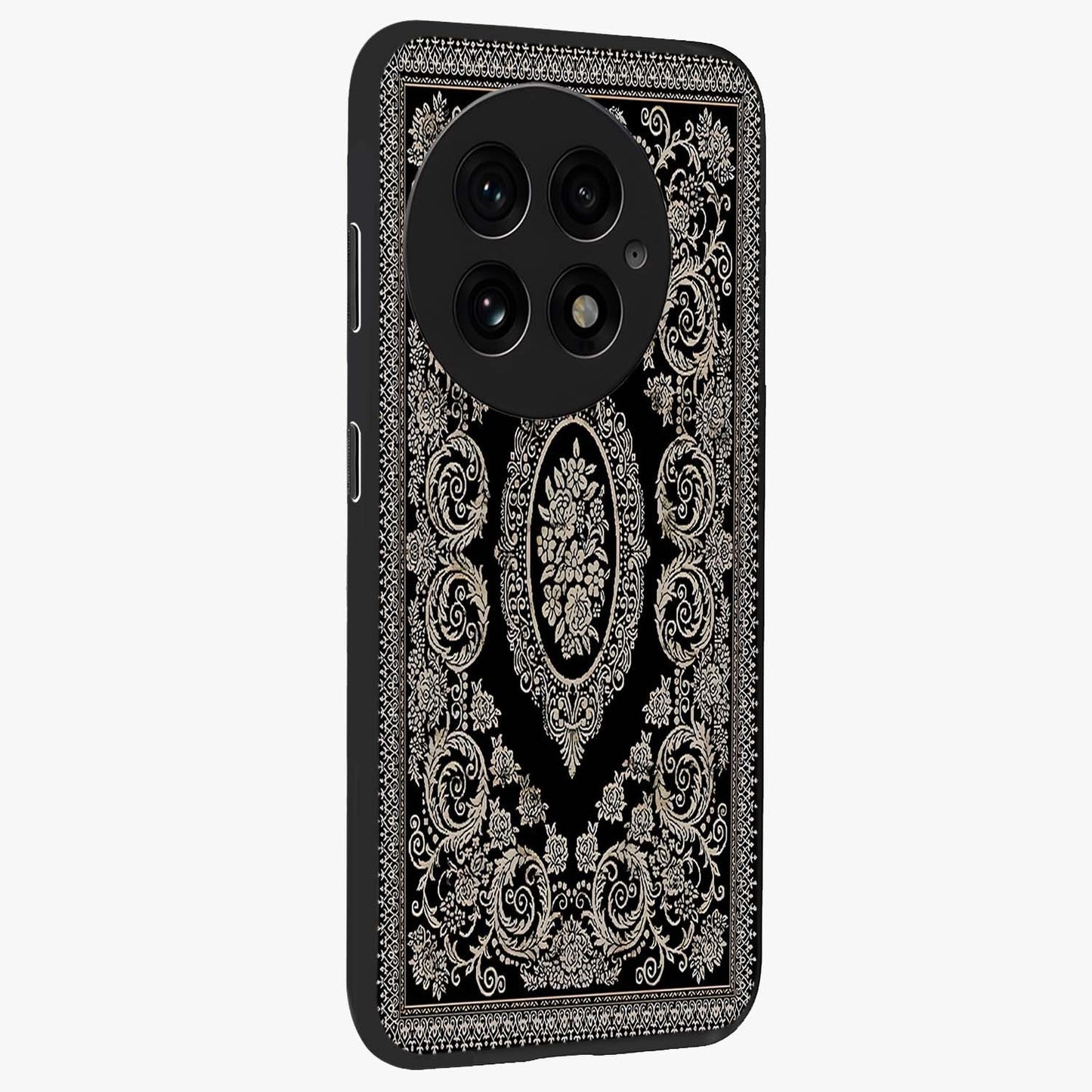 Noir Bloom Elegance Glass Case for 1+13 side perspective highlighting subtle textures and sleek premium build