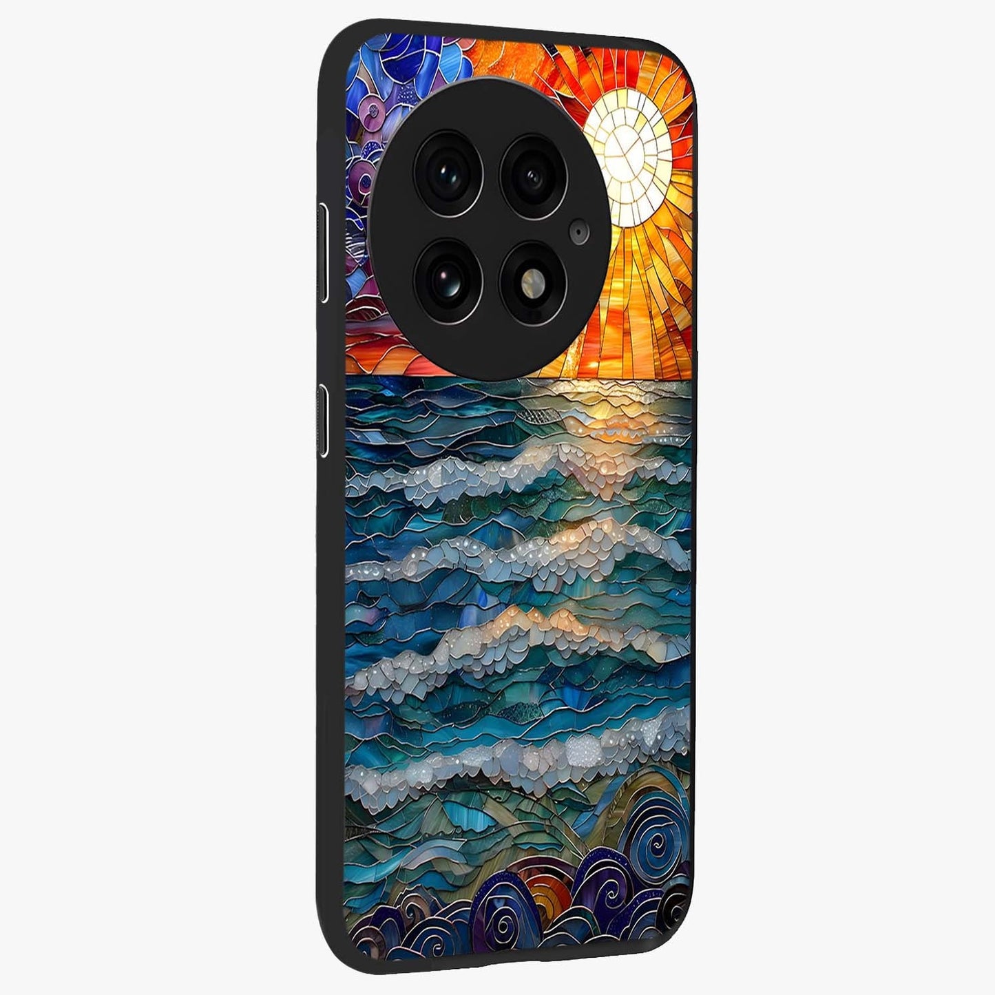 Oceanic Stained Printed Glass Case for 1+13 side perspective highlighting detailed textures and premium edges