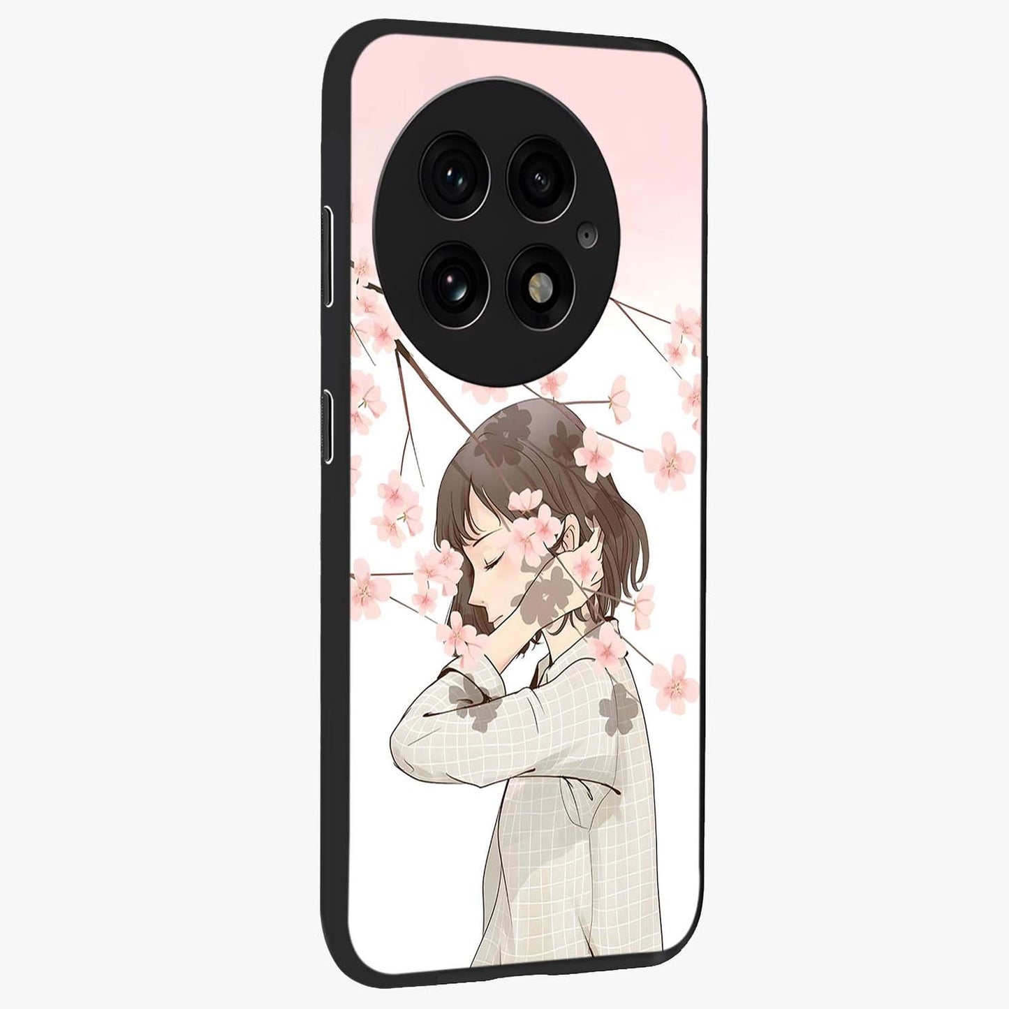 Pink Blossom Girl Glass Case for 1+13 side perspective highlighting elegant textures and premium edges