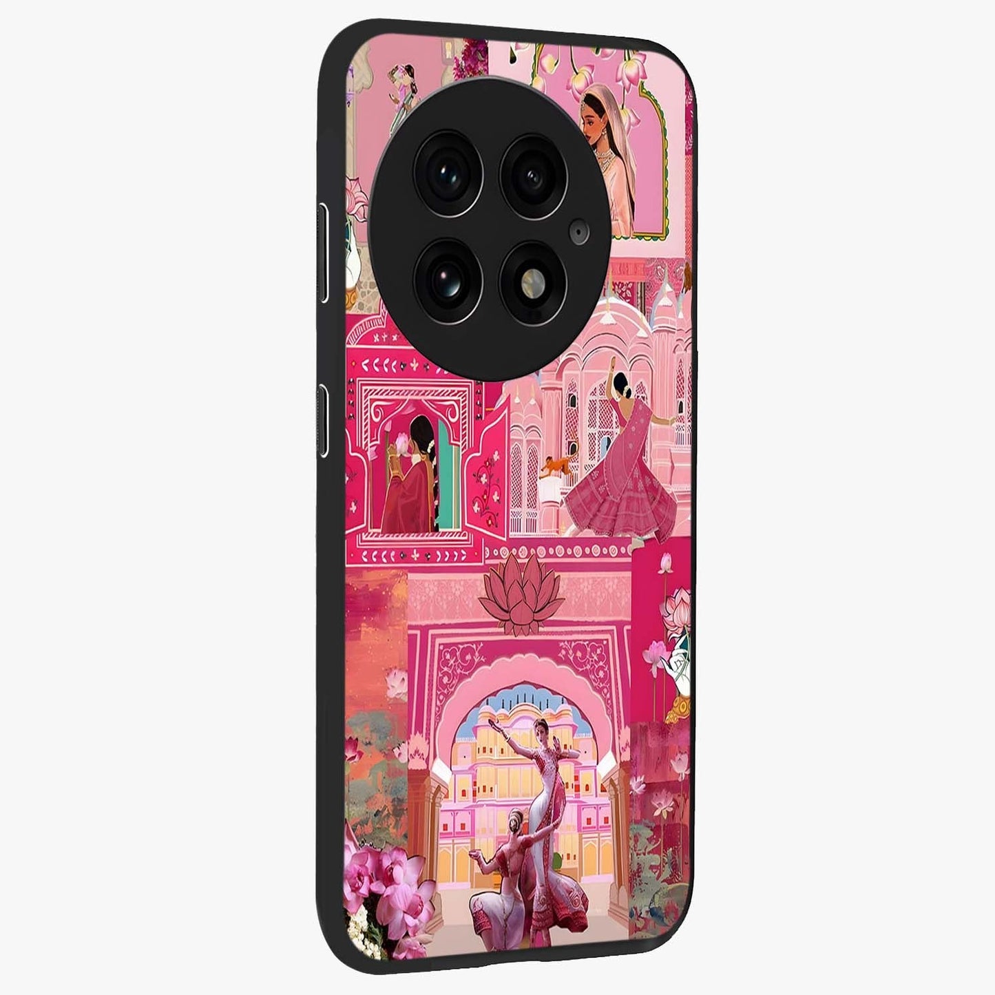 Pink Palace Muse Glass Case for 1+13 side perspective highlighting graceful textures and sleek premium build
