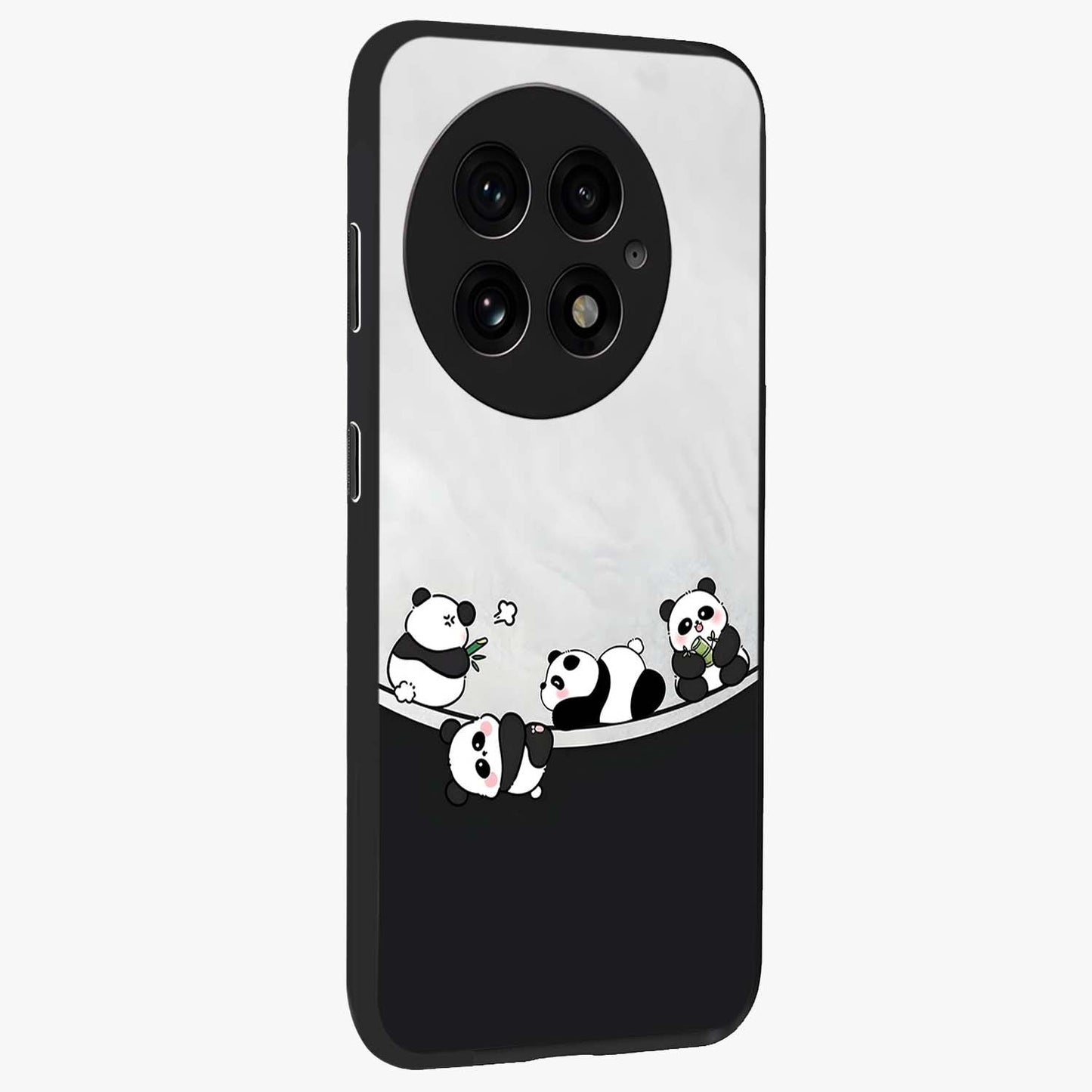 Playful Panda Parade Glass Case for 1+13 side perspective highlighting charming detailing and premium edges