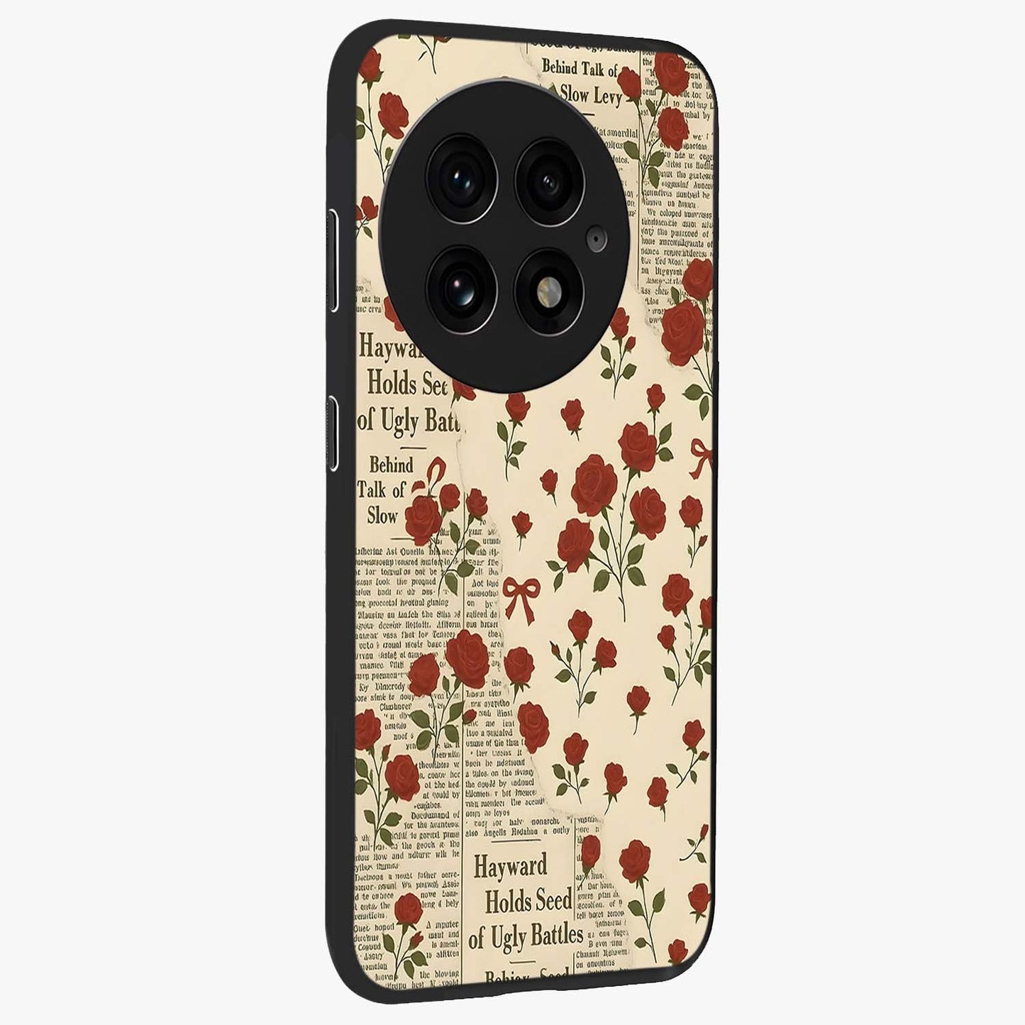 Retro Rose Journal Glass Case for 1+13 side perspective highlighting delicate floral textures and premium edges