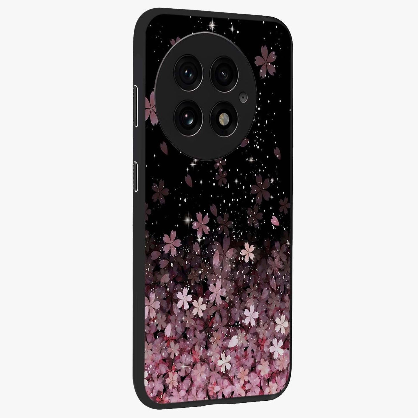 Small Starry Flowers Glass Case for 1+13 side perspective highlighting delicate bloom textures and premium edges