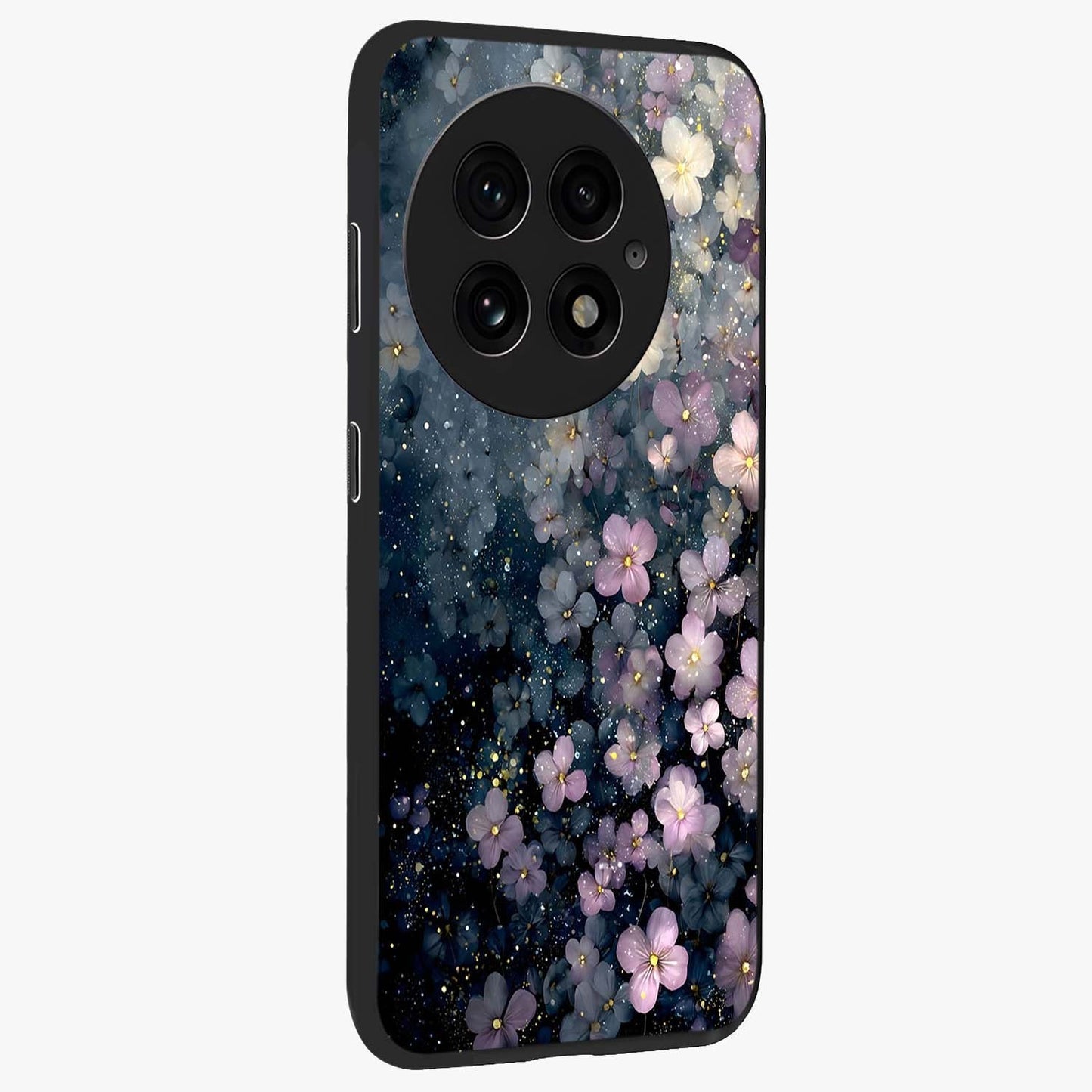 Starlit Blossom Dreams Glass Case for 1+13 side perspective highlighting delicate bloom textures and smooth build