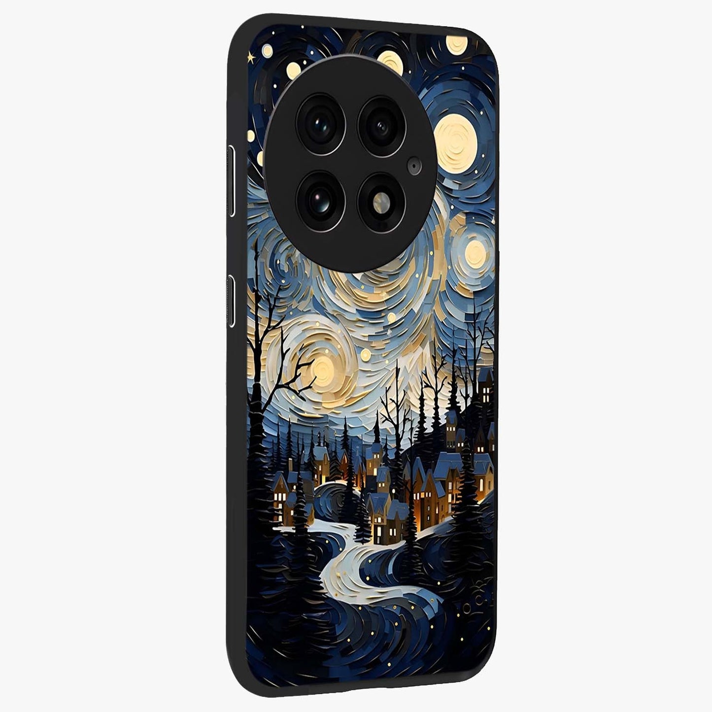 Starry Winter Town Glass Case for 1+13 side perspective highlighting serene landscape textures and premium edges
