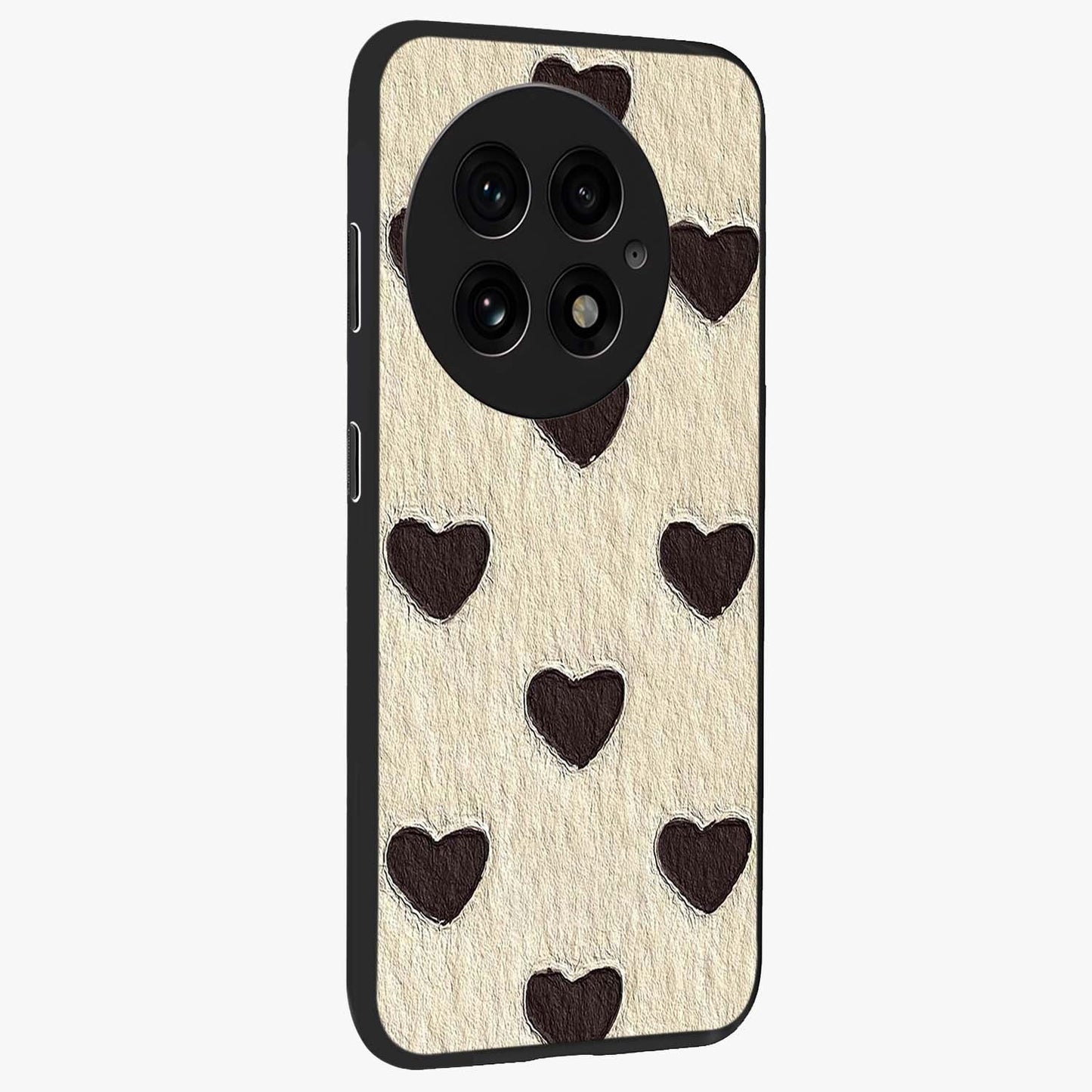 Textured Love Pattern Glass Case for 1+13 side perspective highlighting soft textures and smooth premium build