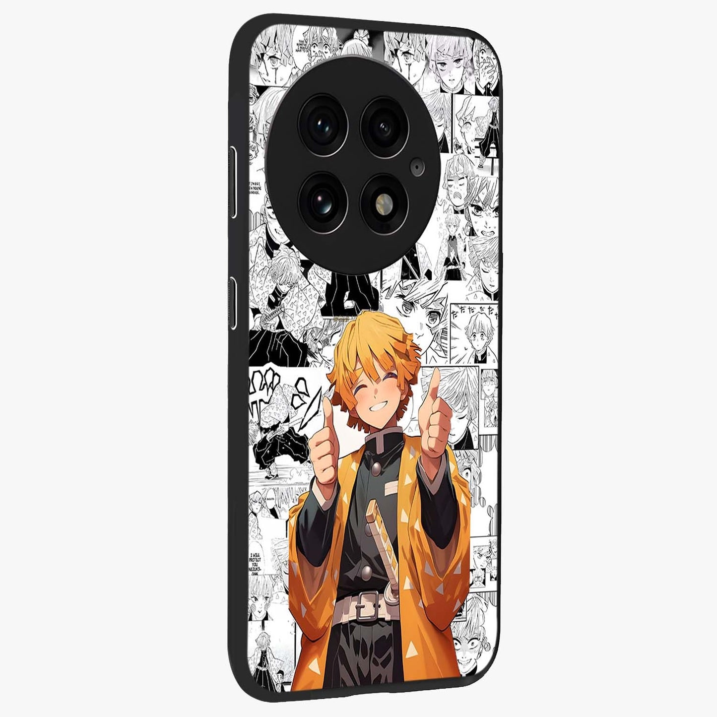 Thunder Smile Hero Glass Case for 1+13 side perspective highlighting dynamic textures and premium edges