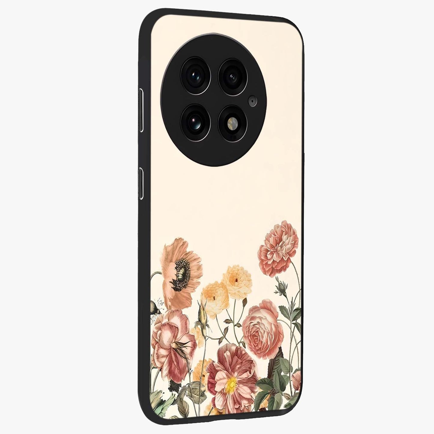 Timeless Garden Romance Glass Case for 1+13 side perspective highlighting delicate bloom textures and smooth build
