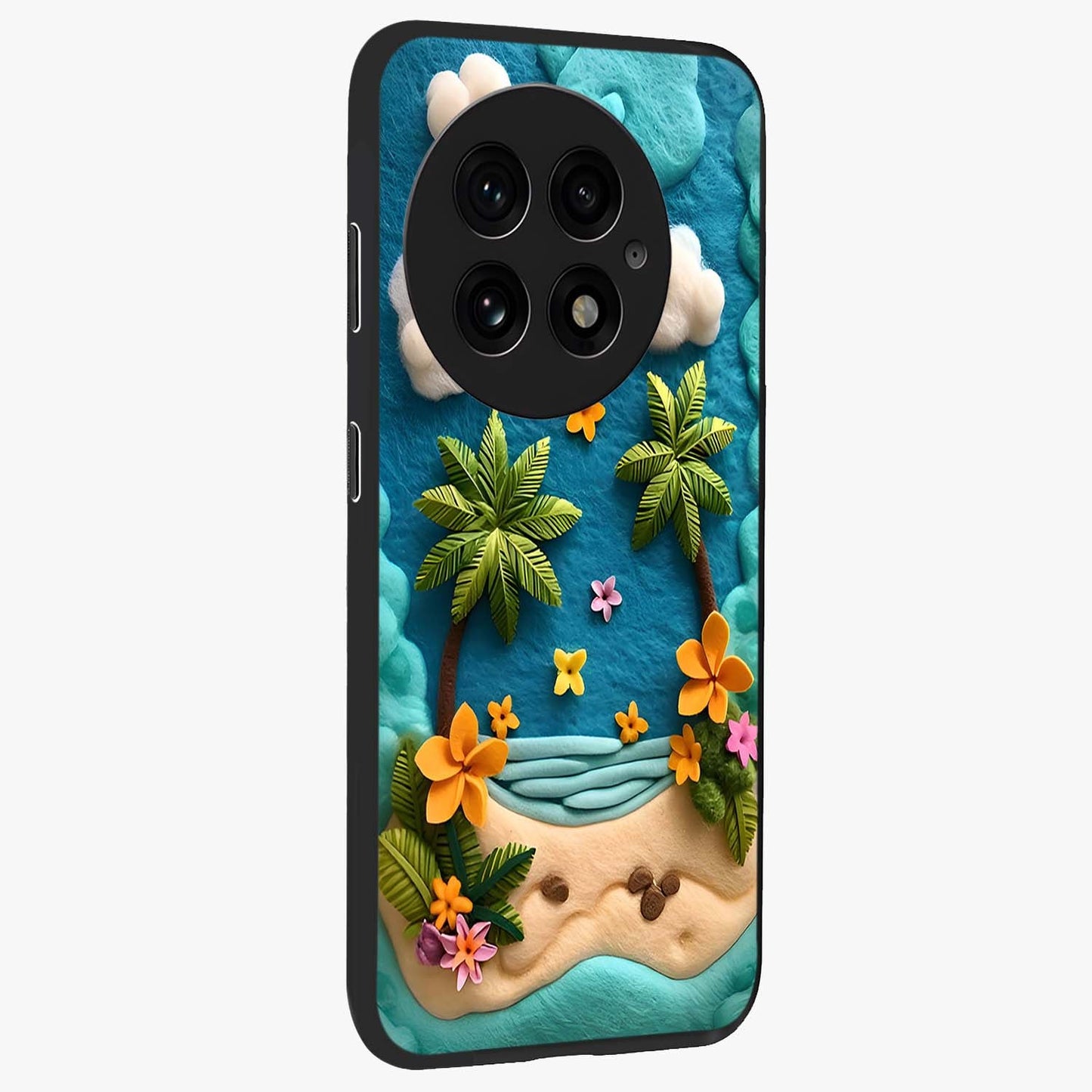 Tropical Felt Escape Glass Case for 1+13 side perspective highlighting lush textures and smooth build