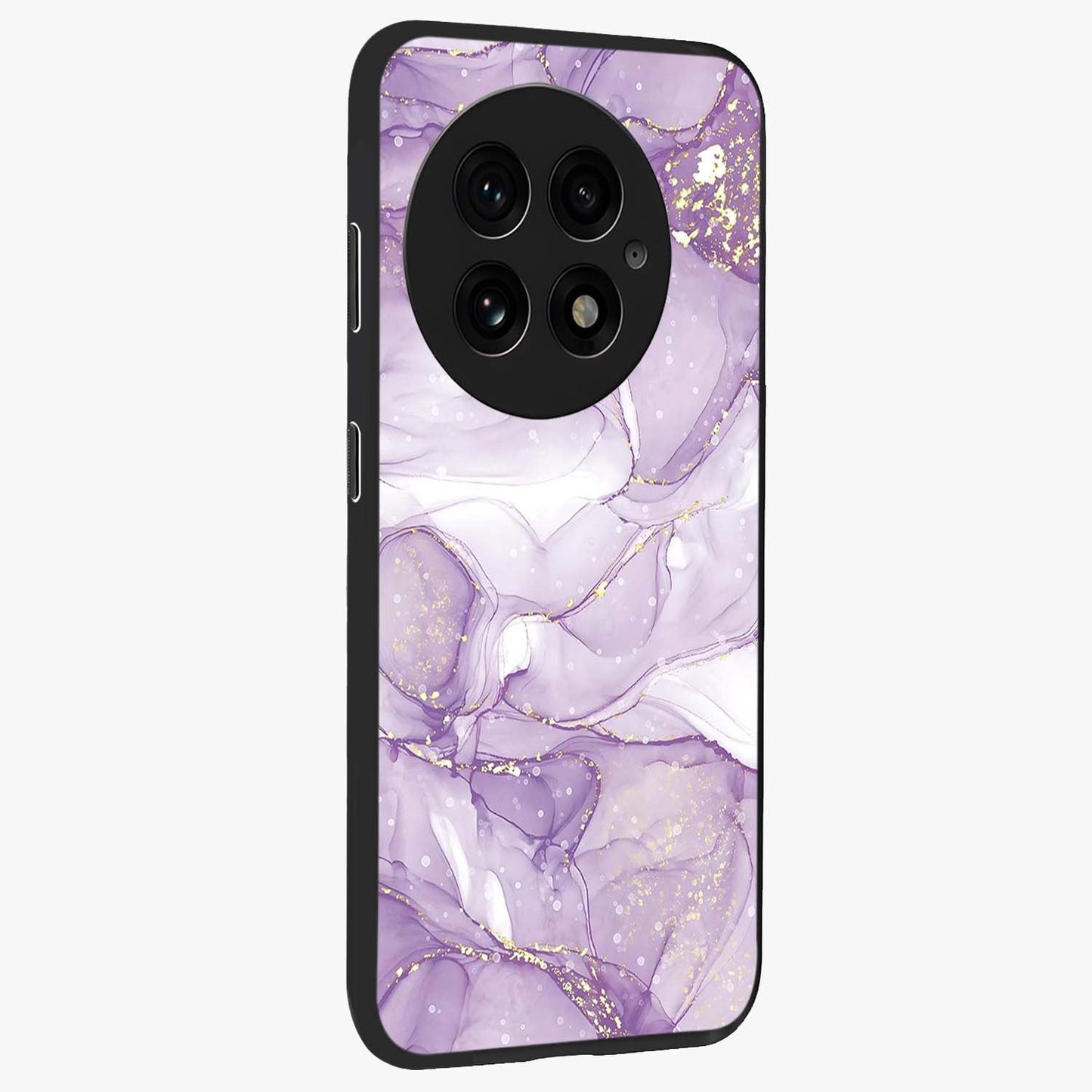 White and Purple Marble Glass Case for 1+13 side perspective highlighting smooth marble textures and premium edges