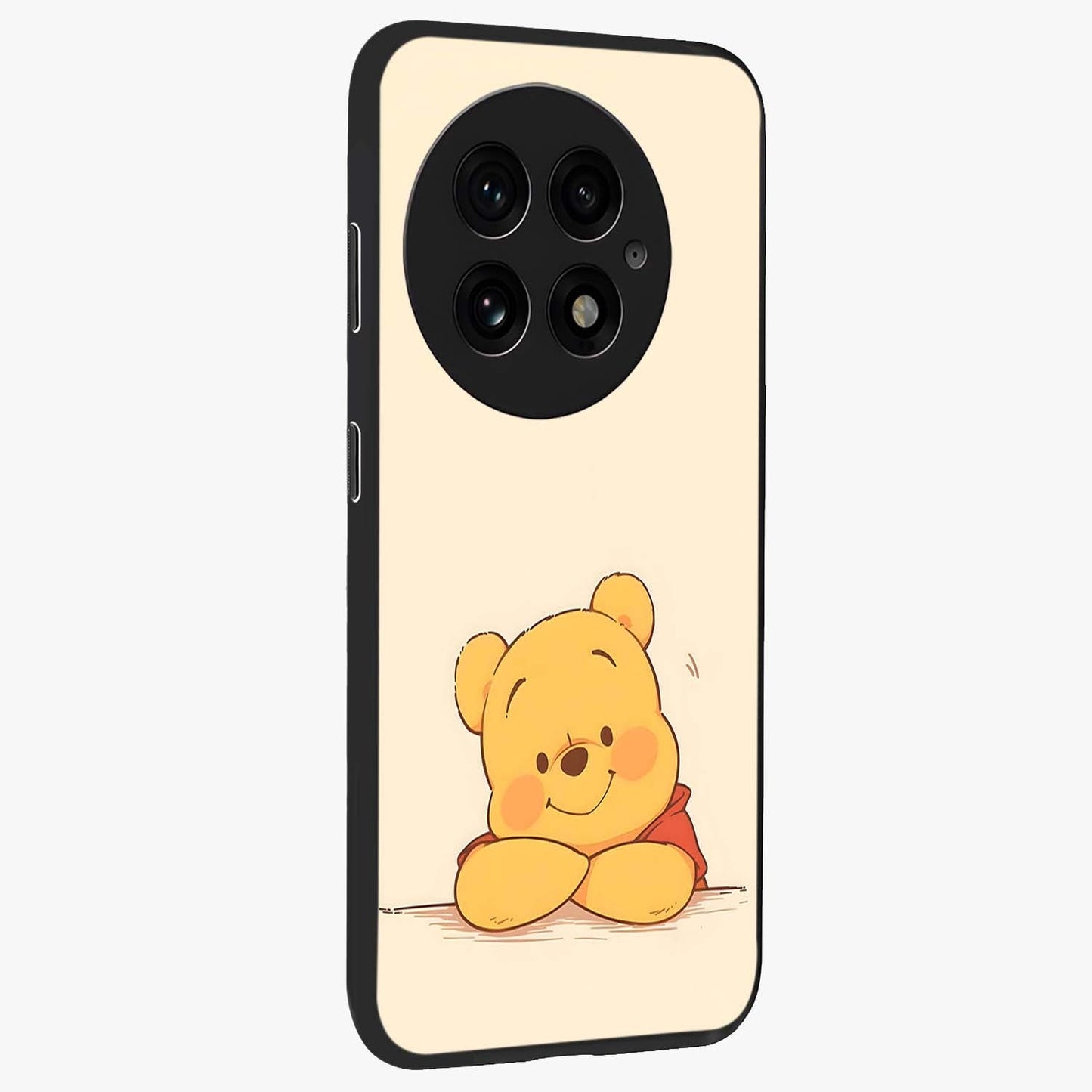 Winniethe Pooh Glass Case for 1+13 side perspective highlighting charming character textures and smooth build