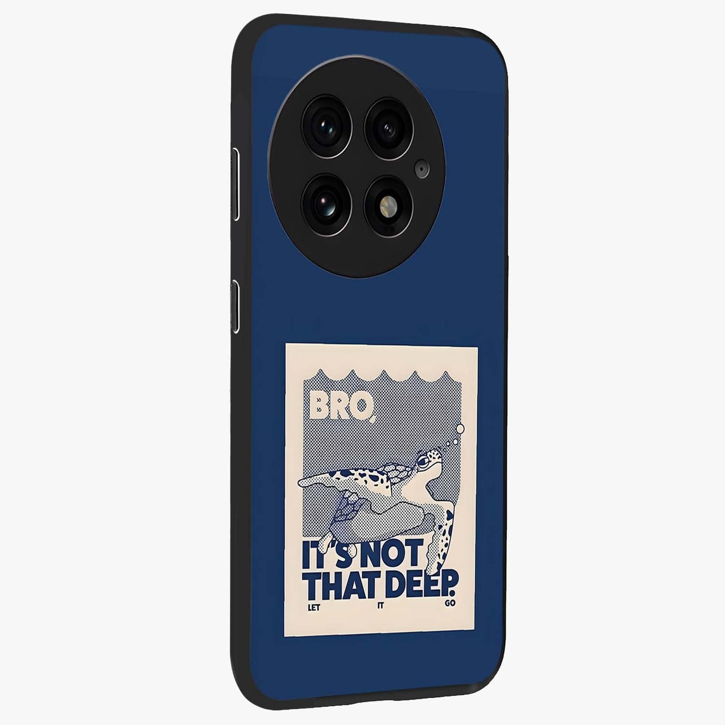 Worry Less Swim Glass Case for 1+13 side perspective highlighting clean text detailing and sleek premium build