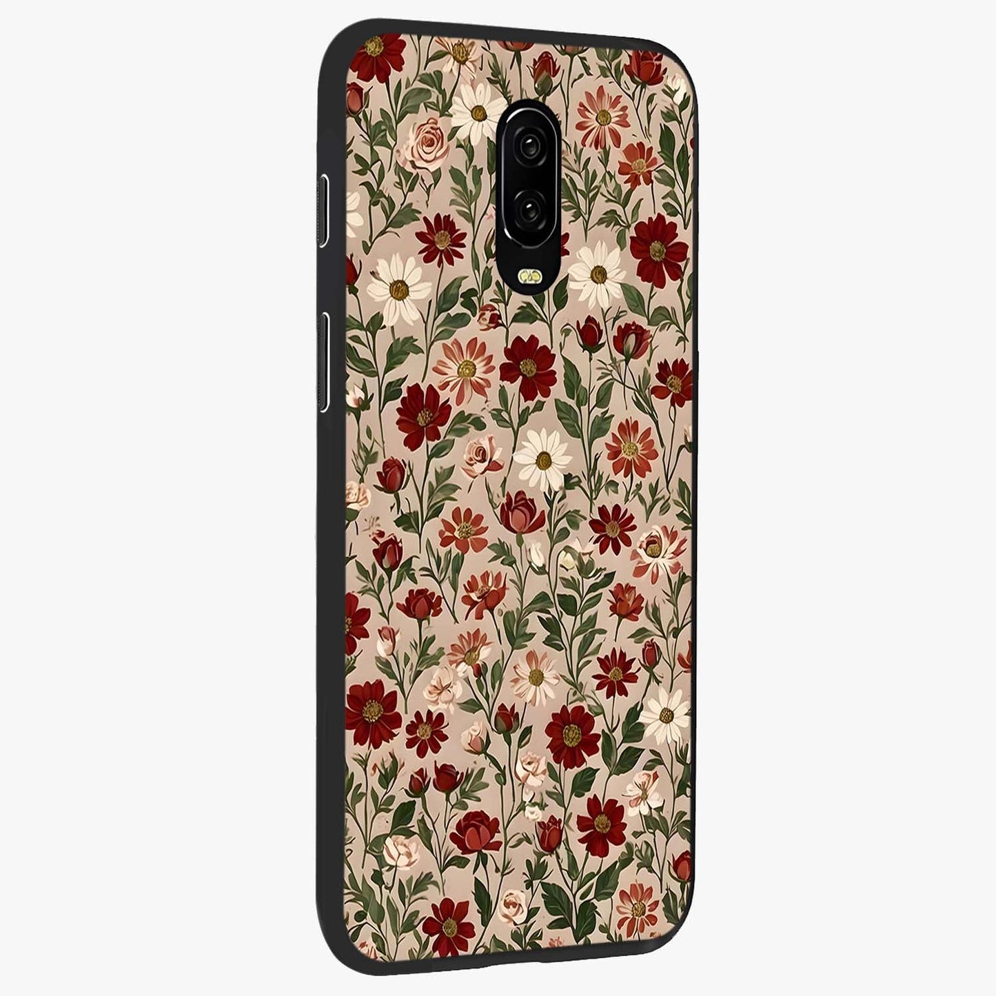 Biege Flower With Leaf Glass Case upright view showcasing delicate beige flower illustration with clean botanical style.